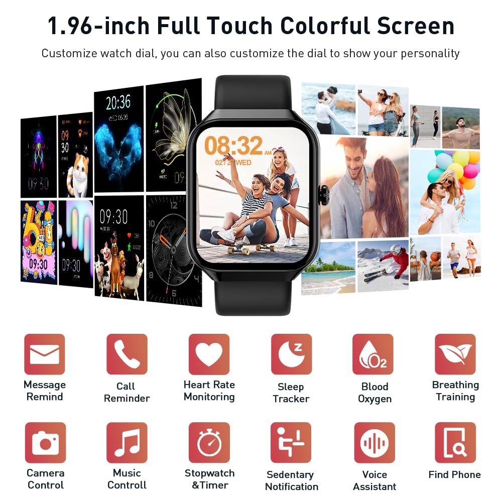 Smart Watch(Answer/Make Call), 1.96 '' Hd Smartwatch For Men Women, 2025 New Fitness Watch With 110+ Sport Modes, Heart Rate, Sl
