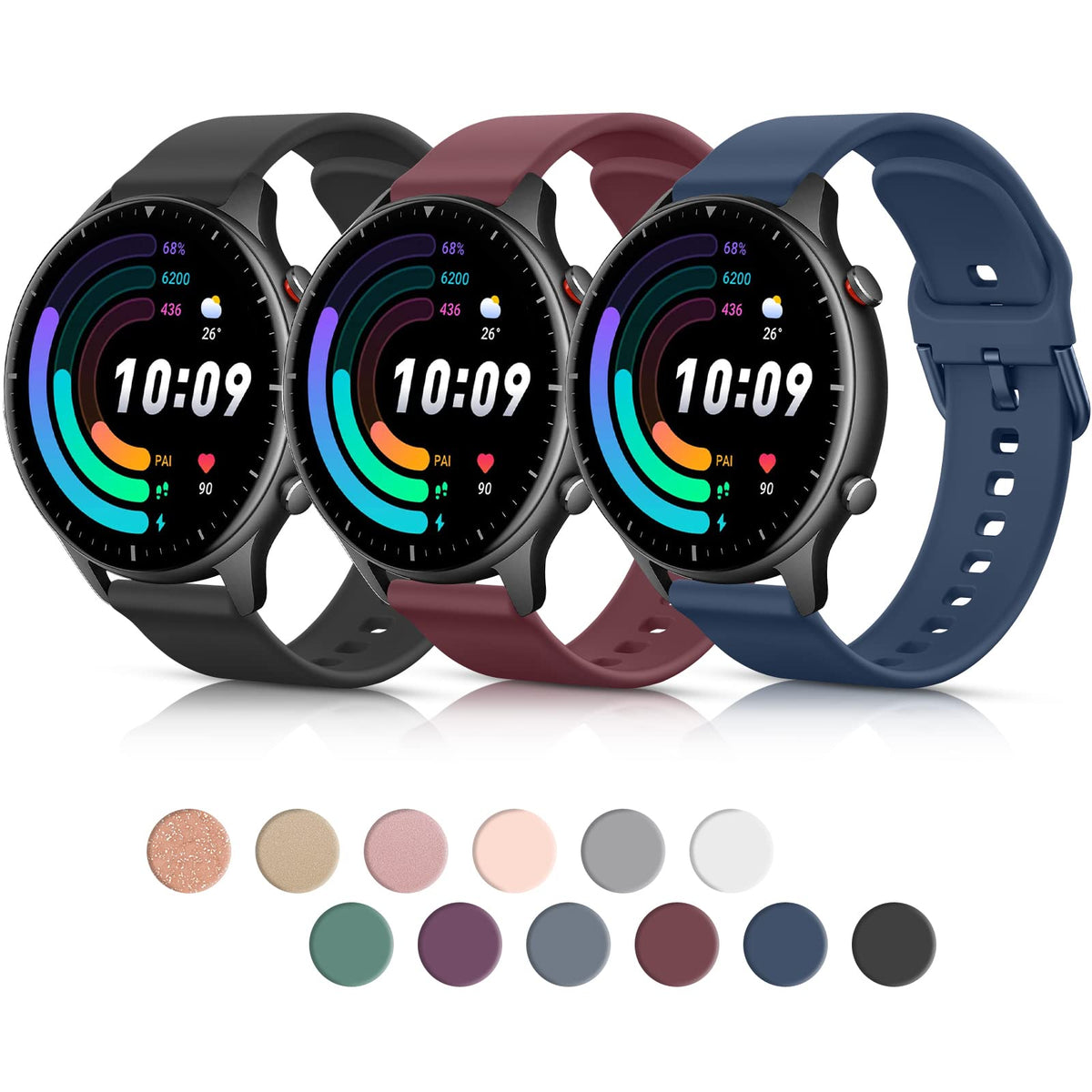 Amzpas Silicone Band For Amazfit Gtr 2E/ Gtr 2/ Gtr 3 Pro/ Gtr 3/ Gtr 4 Smartwatch, 22Mm Adjustable Soft Quick Release Smart Wat
