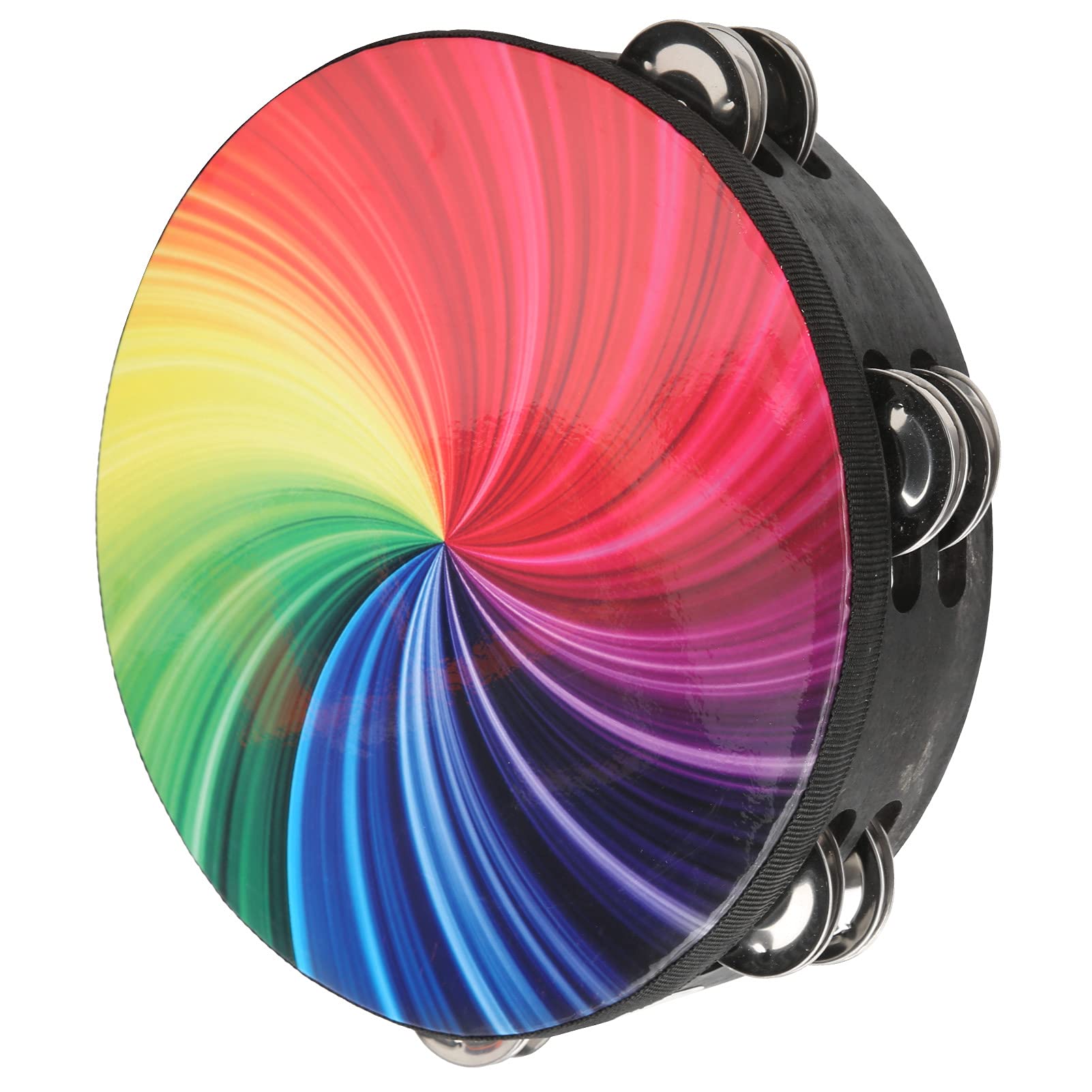 Hand Drum, Colorful Crisp Sound Tambourine Fine Polishing Comfortable Hold with Double Row Bells for Rhythm Training(color)