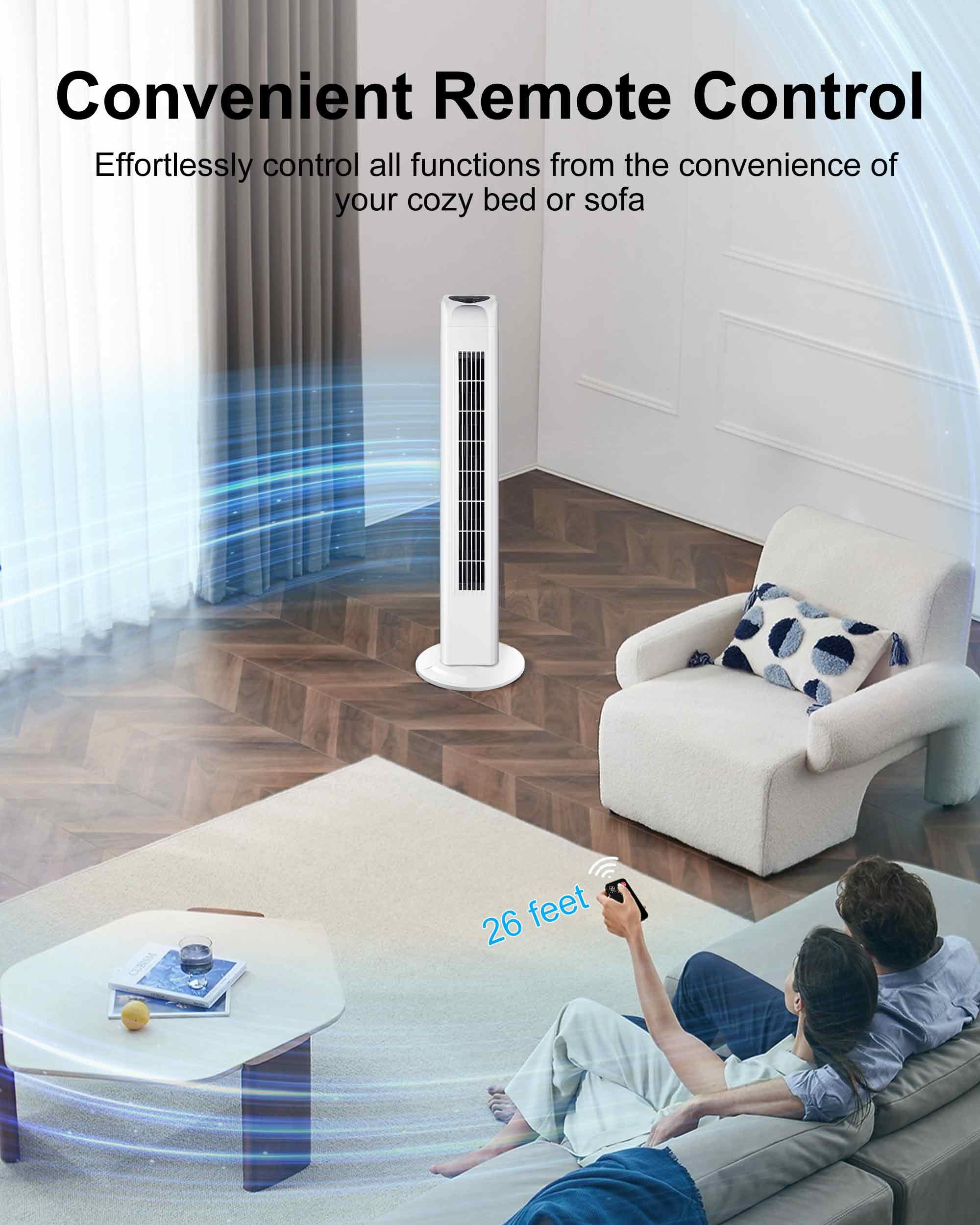 Uthfy Oscillating Bladeless Tower Fan With Remote, Quiet Cooling Portable, Electric Standing Floor Fan With 3 Wind Speeds 3 Mode