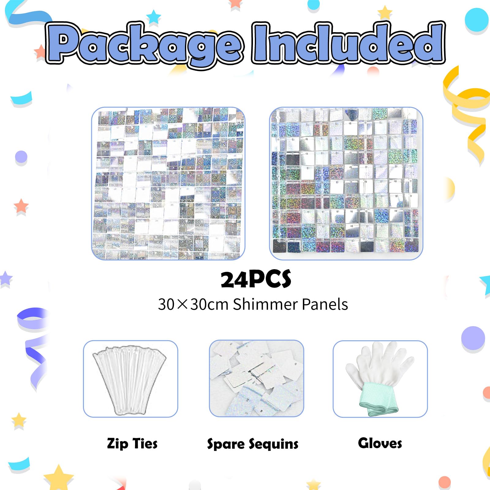 Biapian Silver Shimmer Wall Backdrop, 24Pcs Square Sequin Shimmer Wall Panels Color Laser Silver Glitter Photography Props For P