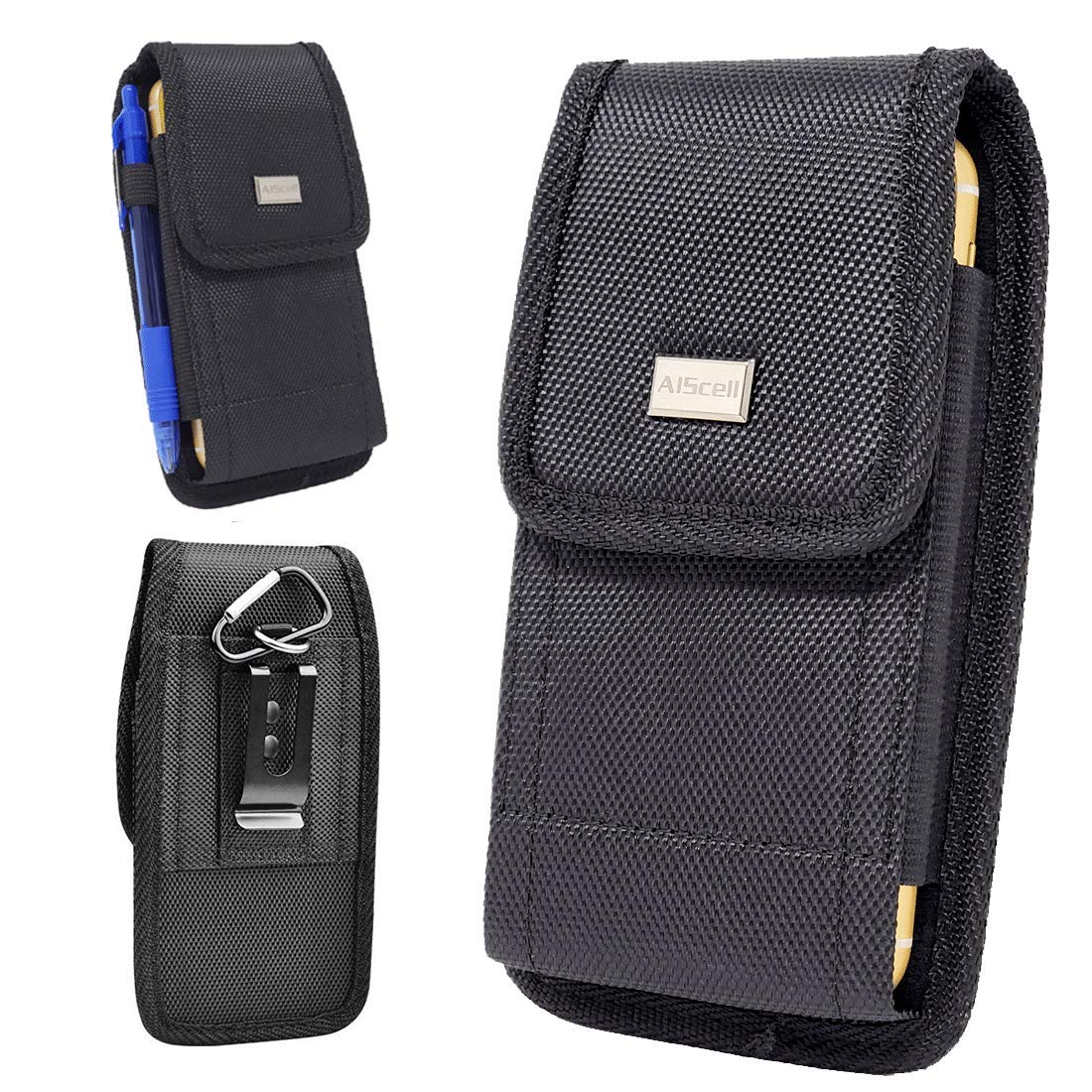 Aiscell Universal Cellphone Metal Belt Clip Holster, Rugged Black Nylon Pouch Carrying Case For Q70, Stylo 5, V40 Thinq, Stylo 4