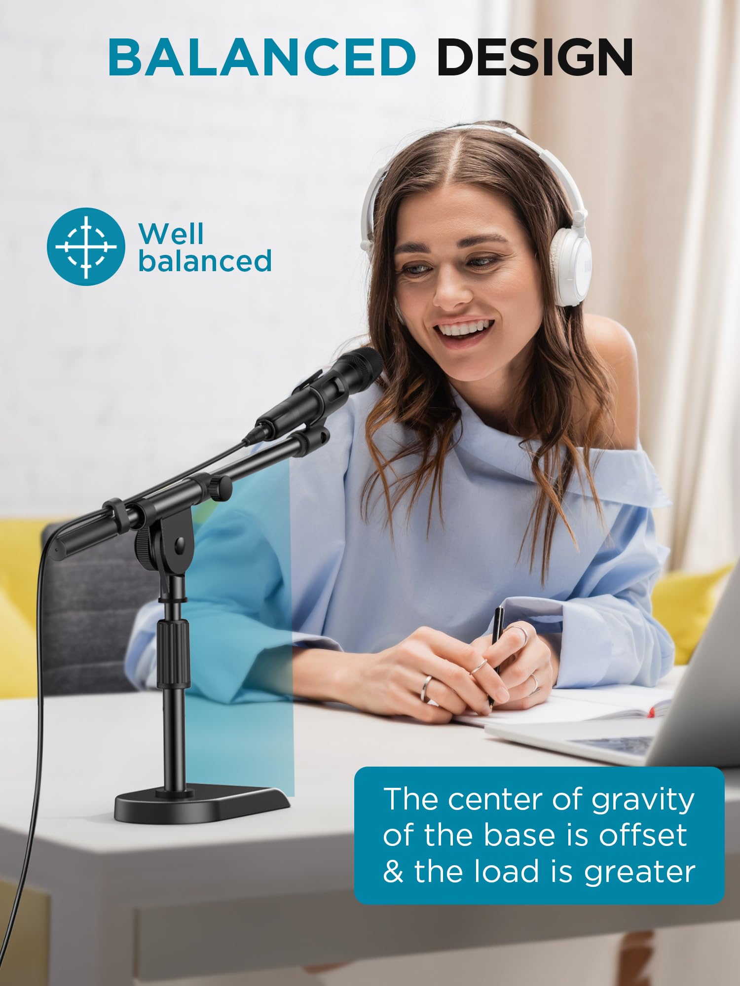 Innogear Adjustable Desk Microphone Stand, Weighted Base With Soft Grip Twist Clutch, Boom Arm, 3/8/ And 5/8/ Threaded Mount