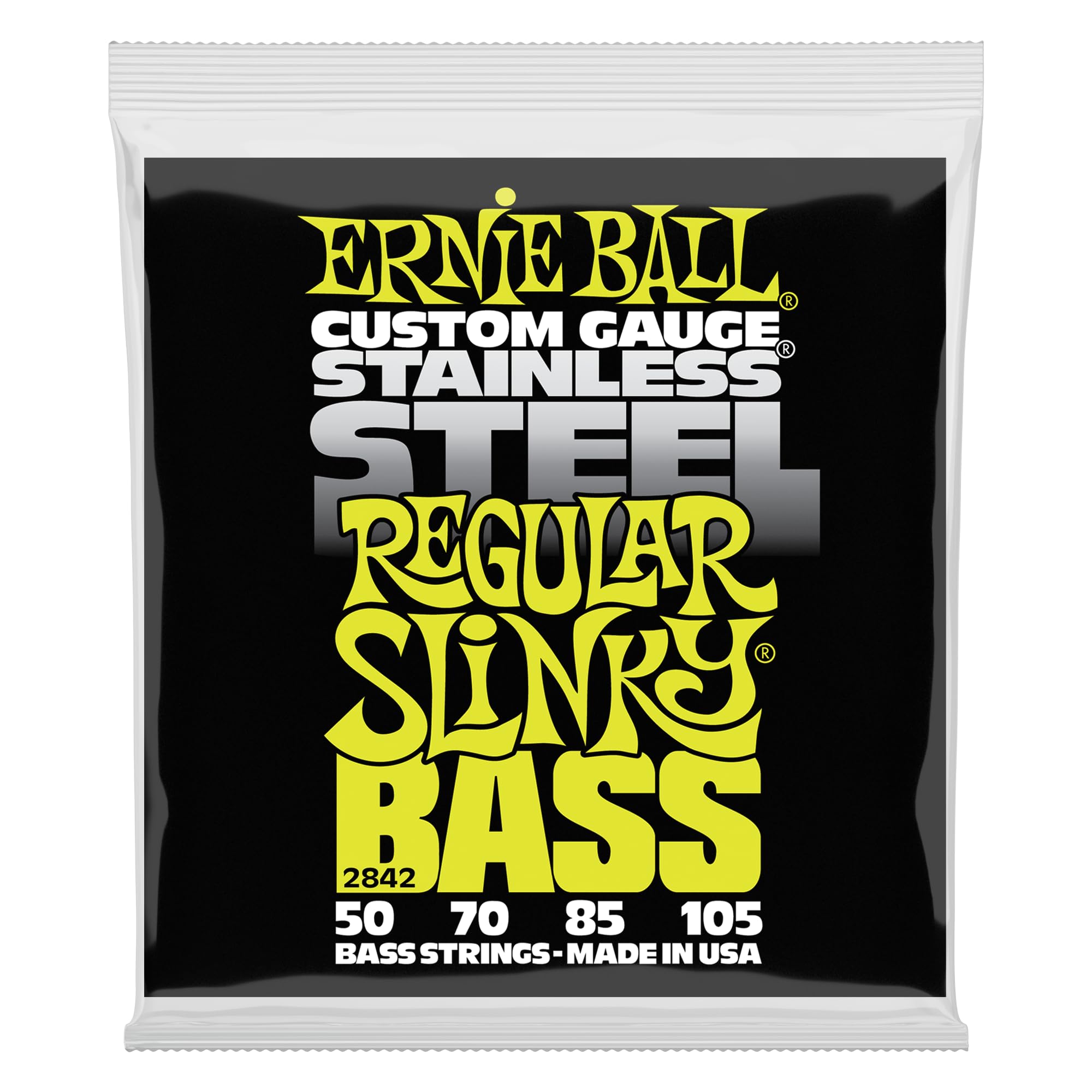Ernie Ball Regular Slinky Stainless Steel Bass Guitar Strings, 50 105 Gauge (P02842)