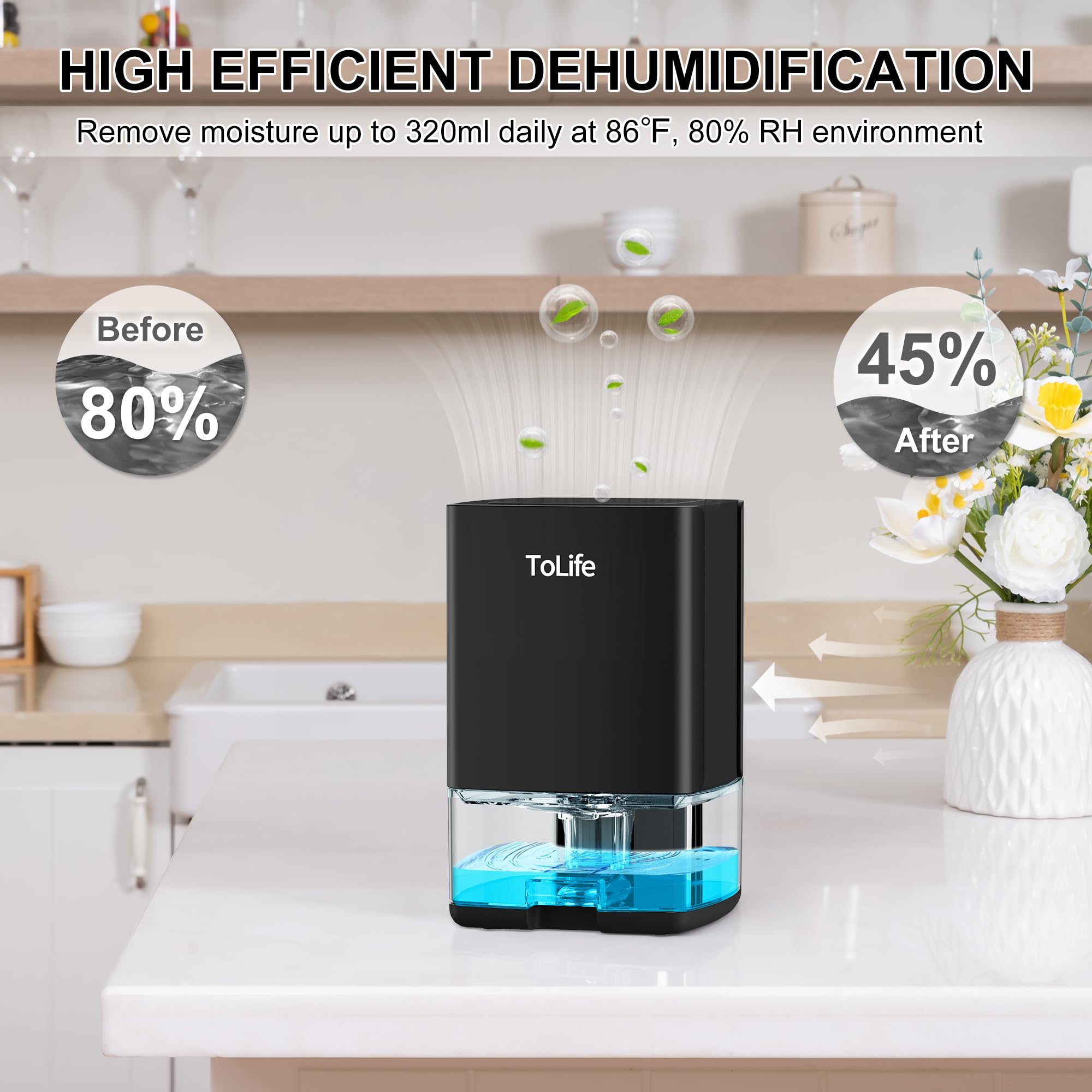 Tolife Dehumidifiers For Home 30 Oz Water Tank With Auto Off, Portable Small Dehumidifier For Room, Bathroom, Bedroom, Rv, Close
