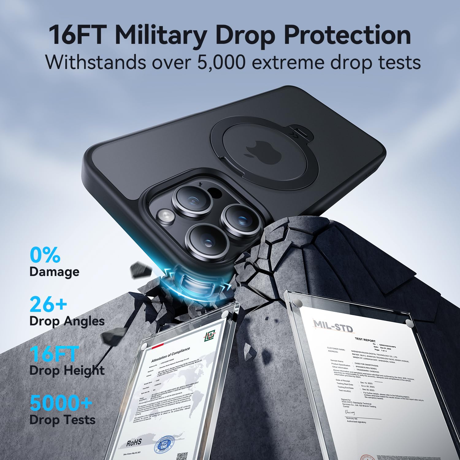 Casekoo Patented 360 Spin Magnetic Stand For Iphone 13 Pro Max Case [Military Drop Protection] [Compatible With Magsafe] Matte T