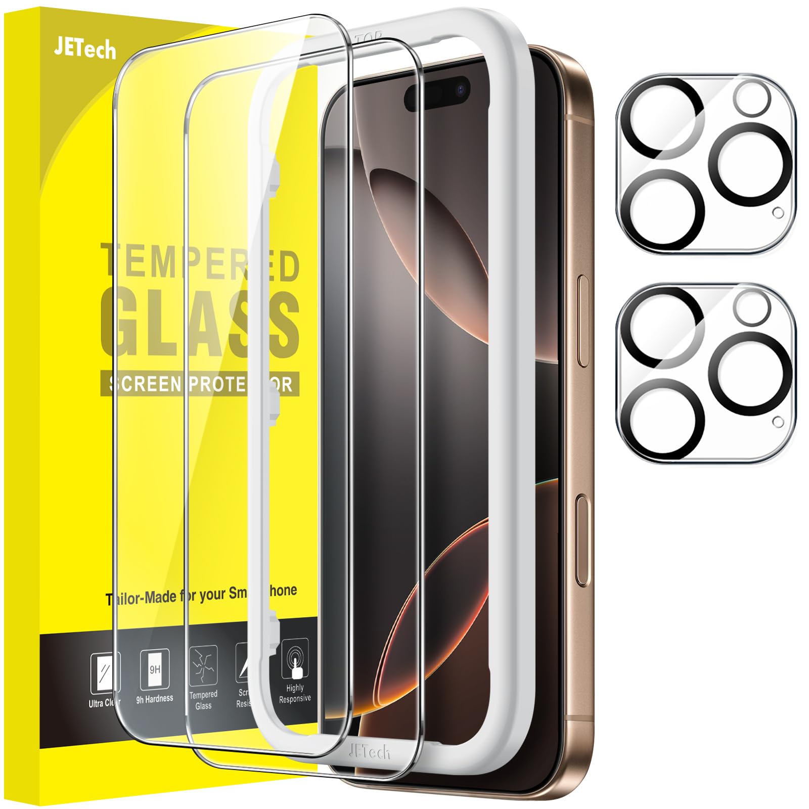 JETech Screen Protector for iPhone 16 Pro Max 6.9-Inch with Camera Lens Protector, Easy Installation Tool, Tempered Glass Film, 