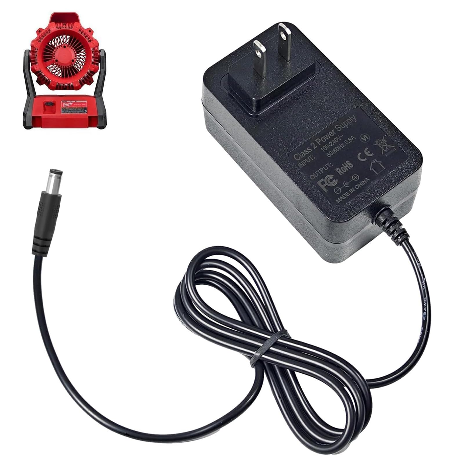 solsinsy 18V Power Cord Replacement for Milwa-ukee 23-81-0701 Class 2 Power Adapter Replacement ParCordless Fan Charger,23-81-07