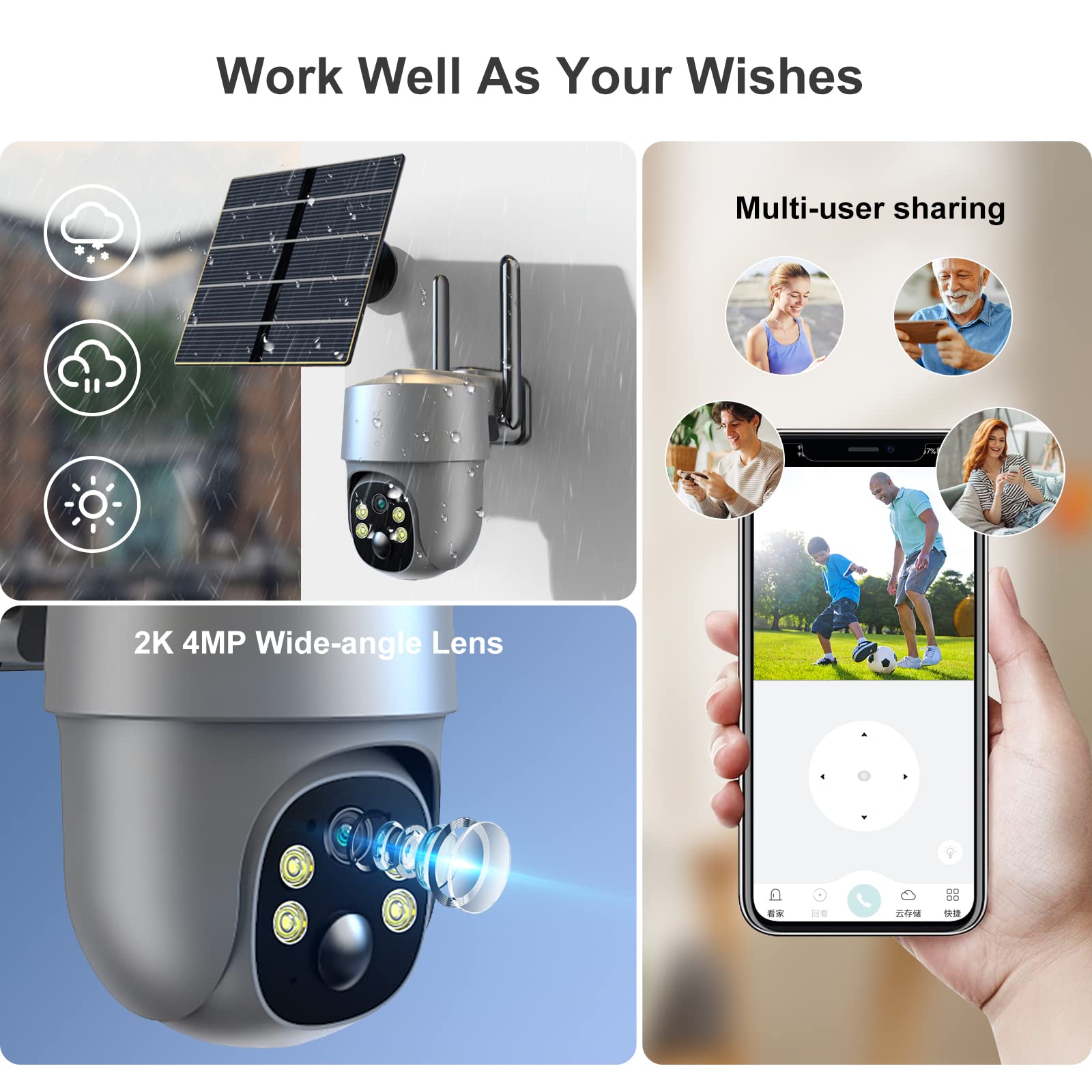 Xparkin Solar Security Cameras Wireless Outdoor, Mulit Functional Home Security Wifi Camera With Pir Motion Detection & Floodlig