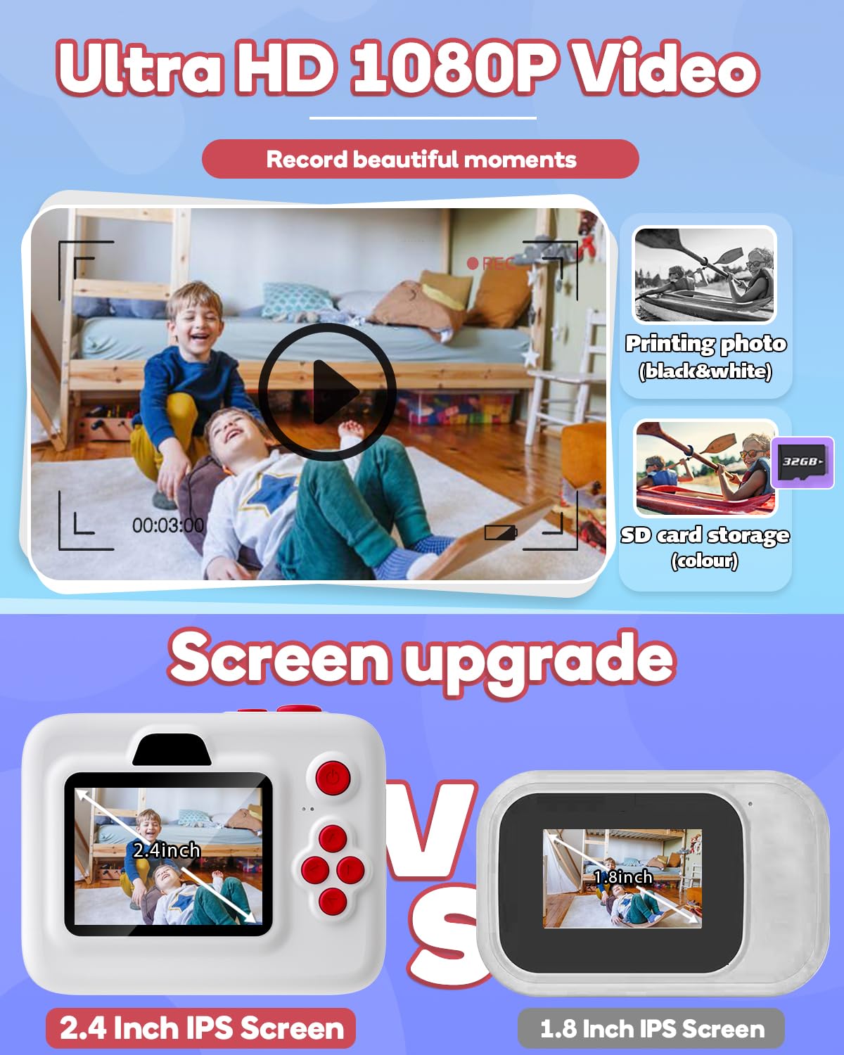 Dylanto Instant Print Camera For Kids,2.4 Inch Screen Kids Instant Cameras, Christmas Birthday Gifts For Girls Age 3 12, Portabl