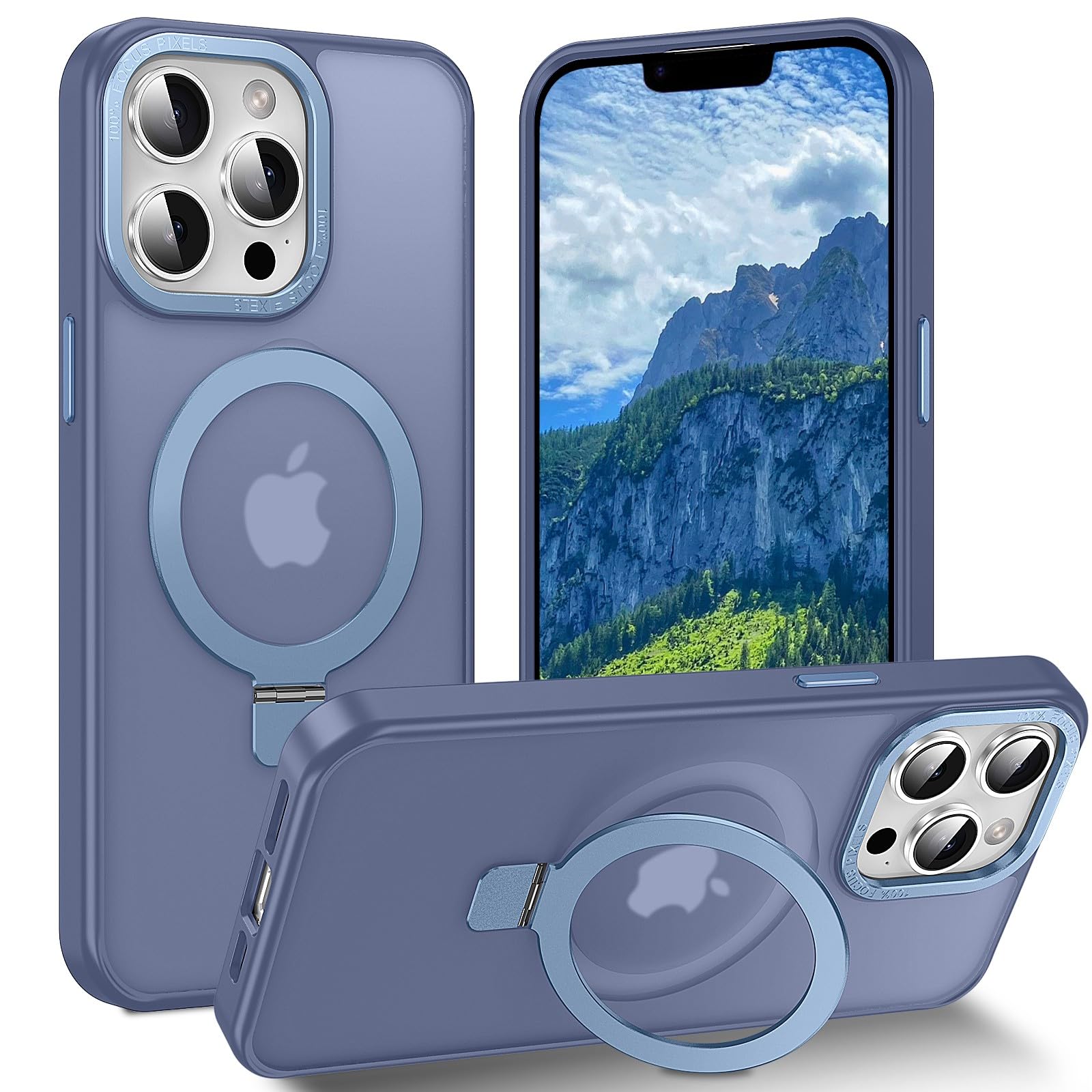 Lufanbis Magnetic For Iphone 13 Pro Case With Ring Stand, Slim Translucent Matte Back Shockproof Phone Case For Iphone 13 Pro 6.