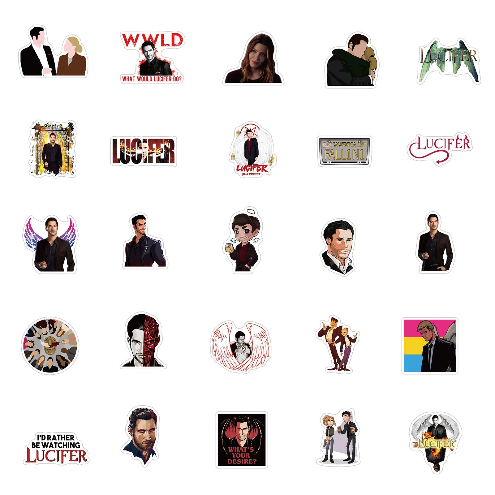 50Pcs Tv Show Lucifer Vinyls Stickers Laptop Sticker Waterproof Stickers Luggage Skateboard Water Bottle Stickers Decal Bicycle Bumper Snowboard Decorate Gift For Kid. (Lucifer)