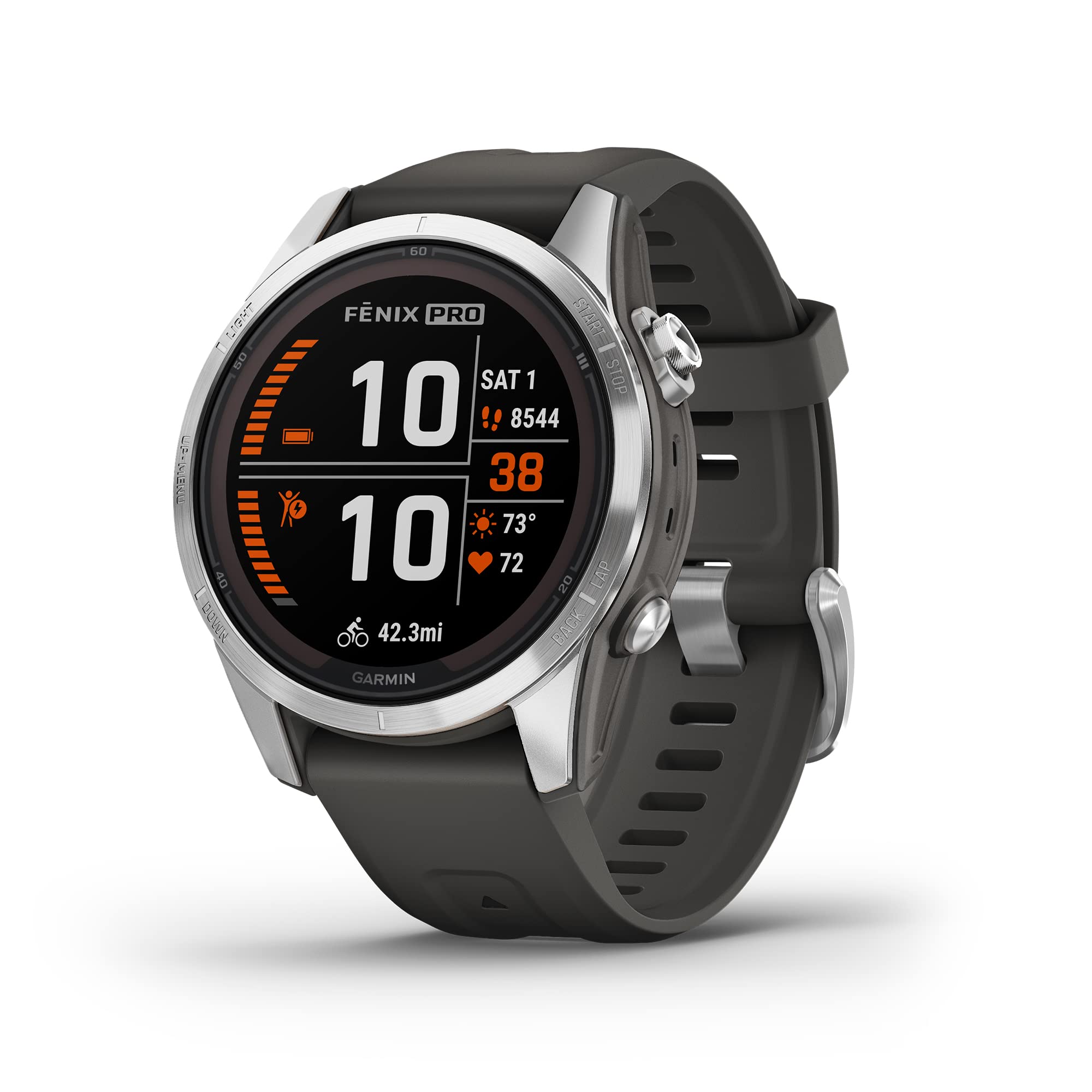 Garmin Fenix 7S Pro Solar, Multisport Gps Smartwatch, Built In Flashlight, Solar Charging Capability, Graphite