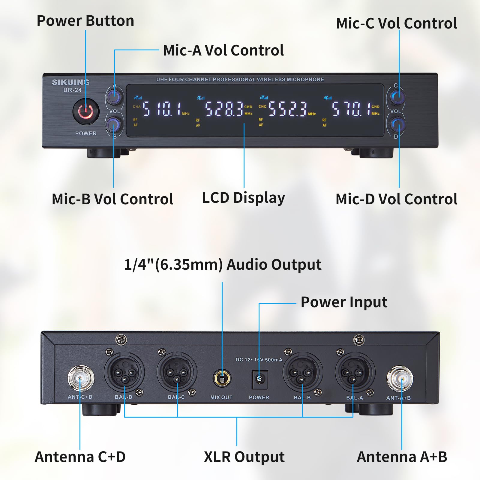 Sikuing 4 Channel Uhf Wireless Microphone System With Lavalier Headset Mics, 4X50 Adjustable Frequencies, Ideal For Karaoke Meet