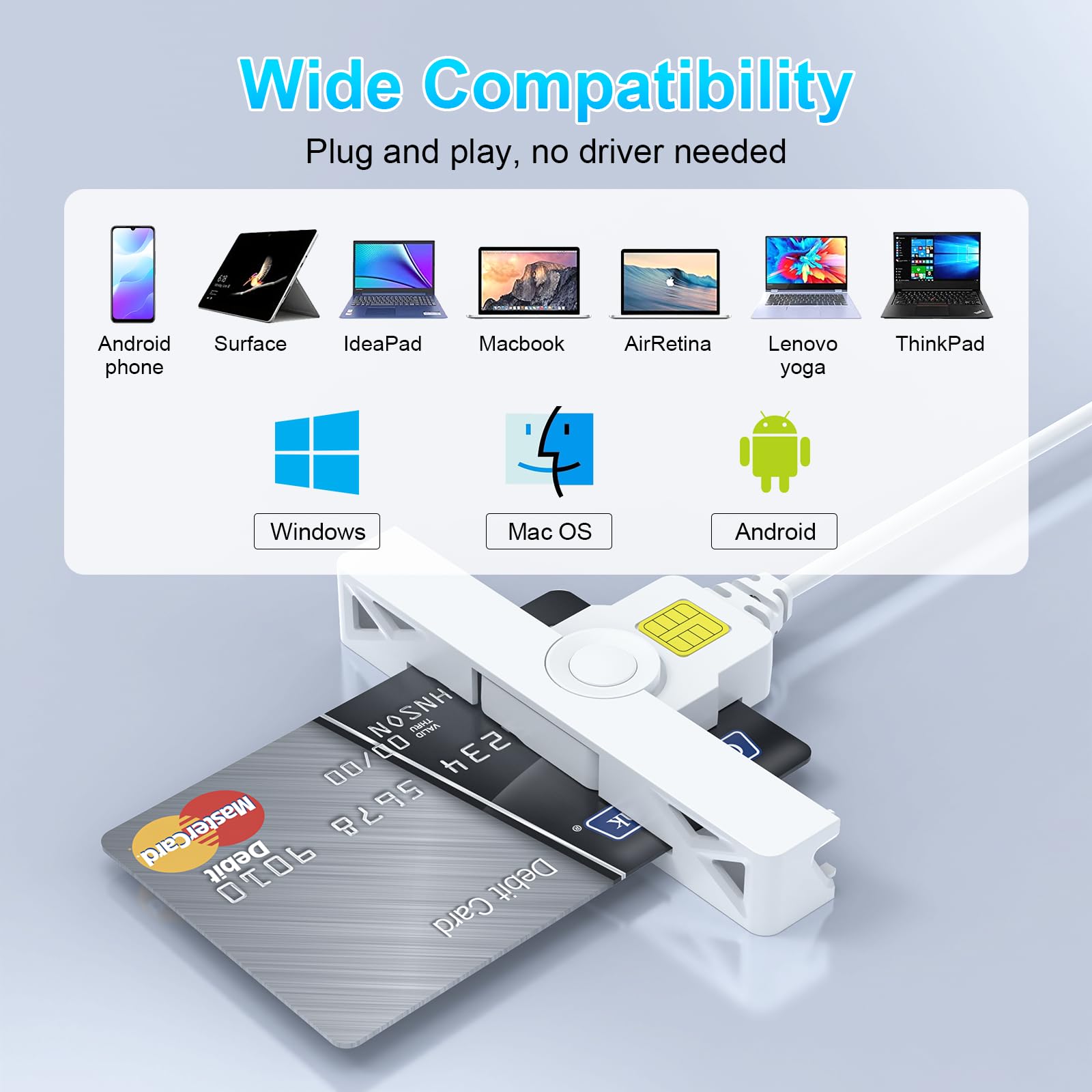 Cac Card Reader 2 In 1 Usb/Usb C Dual Connector, Dod Military Usb Common Access Cac Reader Type C Usb Smart Card Reader Compatible With Windows, Mac Os Mini Fold Plug And Play