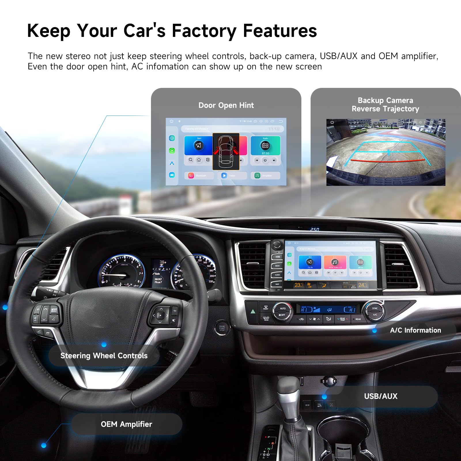 Dasaita Android 13 Car Stereo For Toyota Highlander 2015-2019 With Wireless Apple Carplay/Android Auto, 10.2'' Qled Touch Screen