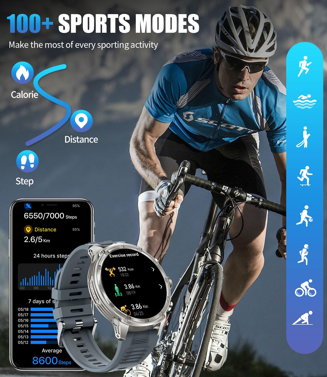 Lige Military Smart Watch For Men With 80-Days Standby(710Mah)/Flashlight/50M Waterproof/1.85 '' Hd Large Screen,100+ Sports Fit