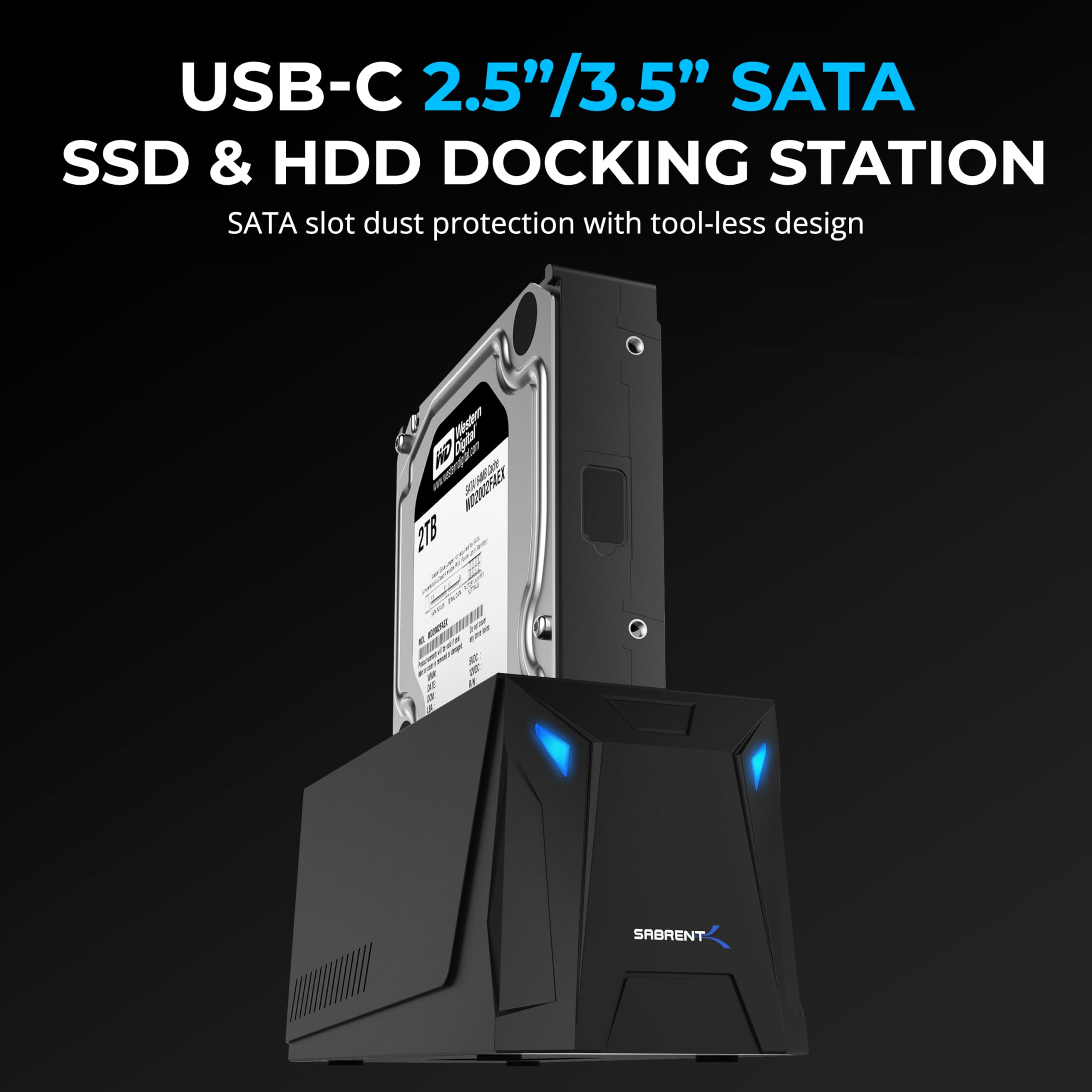 Sabrent Usb C Hard Drive Docking Station, 2.5''/3.5'' Inch Sata Ssd & Hdd Tool Free 10Gbps Docking Station, Hot Swappable, Suppo