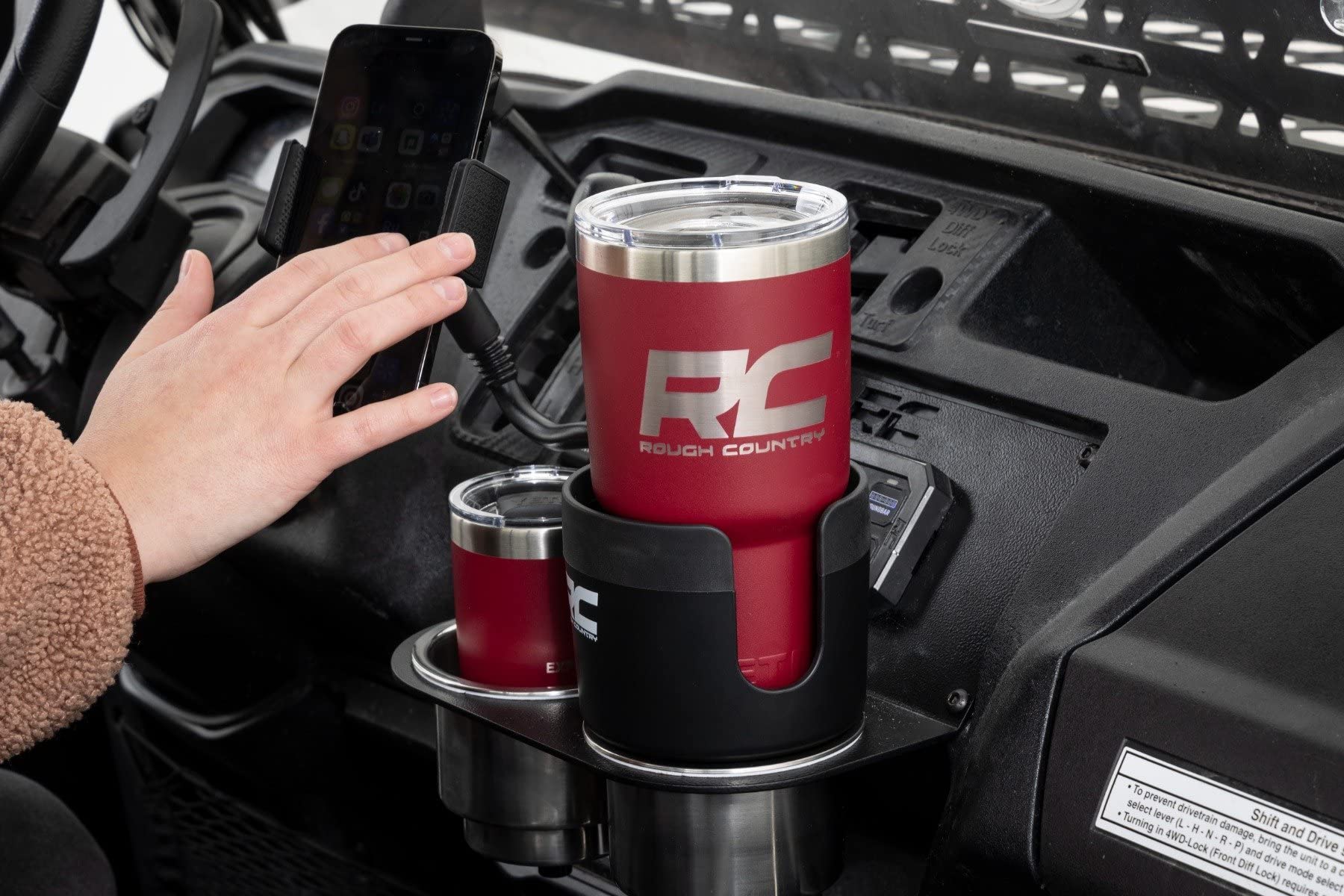 Rough Country 2 In 1 Expanding Cup And Phone Holder   J5054, Black, 2.69In   3.9In Diameter