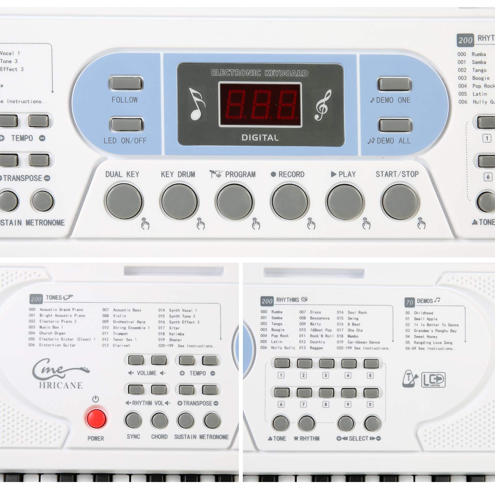 Hricane Keyboard Piano Lighted Keys For Beginner Adults Teens Kids, 61 Key Electronic Music Keyboard With Teaching Modes Powered