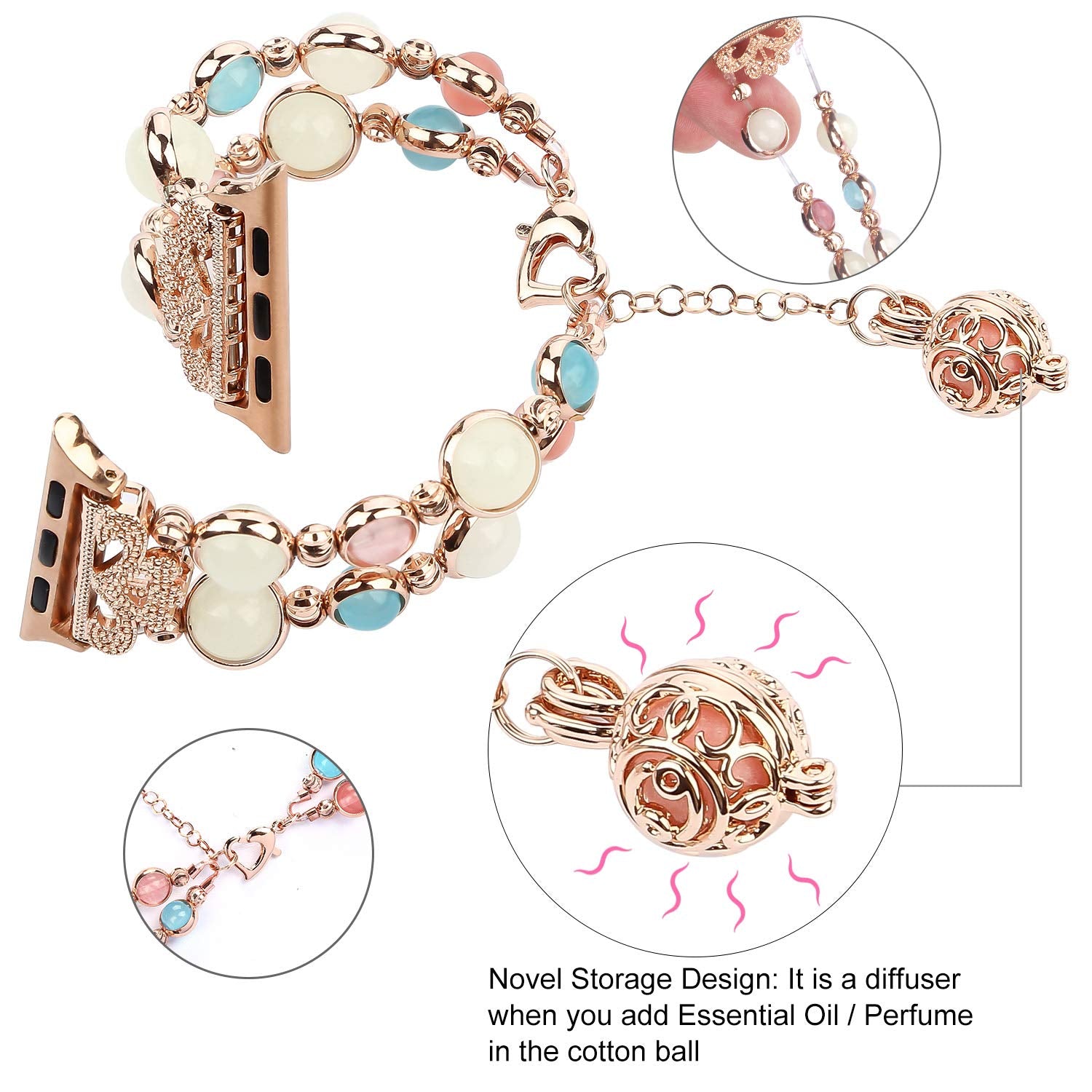 Tilon For Apple Watch Band 38Mm 40Mm Series 5/4/3/2/1, Adjustable Wristband Handmade Night Luminous Pearl Iwatch Bracelet With E