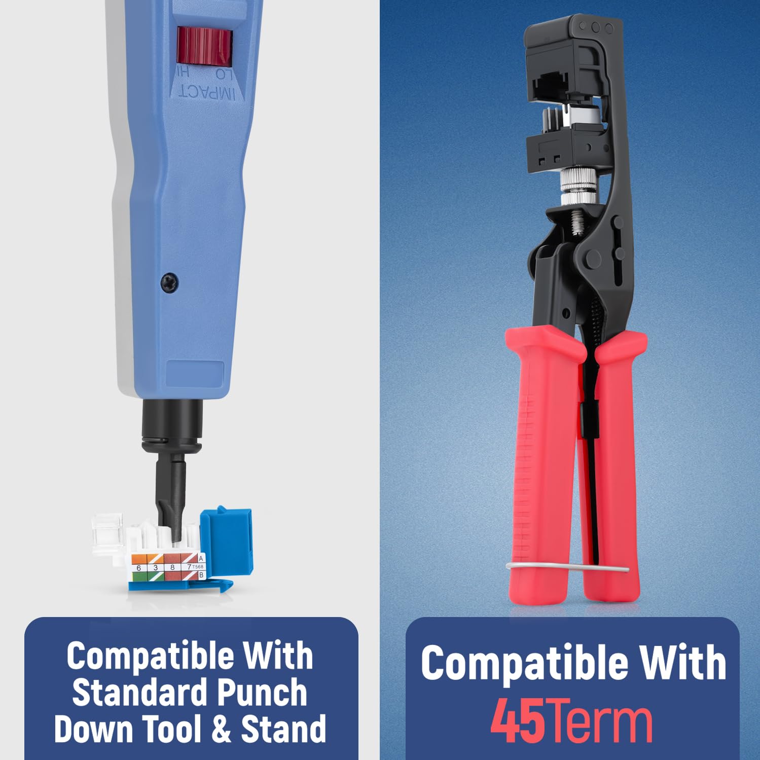 Everest Media Solutions 45 Angled Cat6A Keystone Jack In Blue   Slim Profile, Utp Rj45 Female Ethernet Connector   Compatible Wi