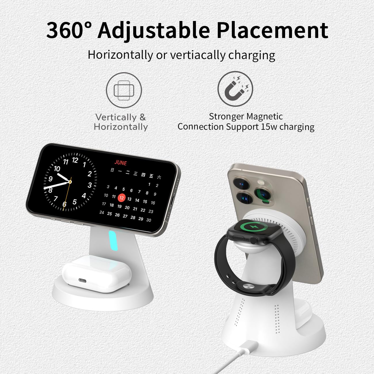 3 In 1 Charging Station Compatible With Magsafe Charger Wireless Charging Station For Iphone 16 15 14 13 12 Series Wireless Char