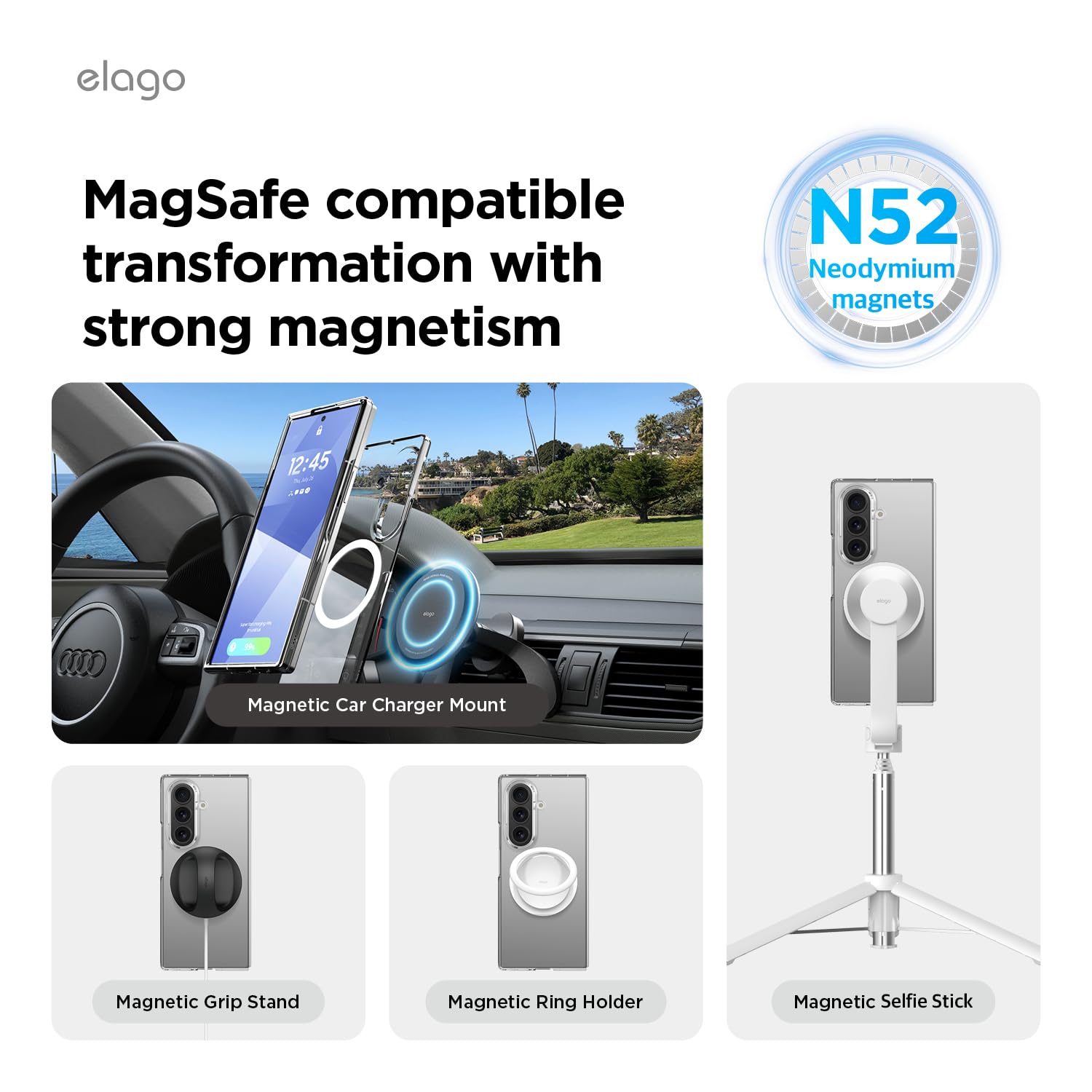 Elago Magnetic Clear Case Compatible With Samsung Galaxy Z Fold 7 Case - Compatible With Magsafe Charger, Strong Magnetic Power,