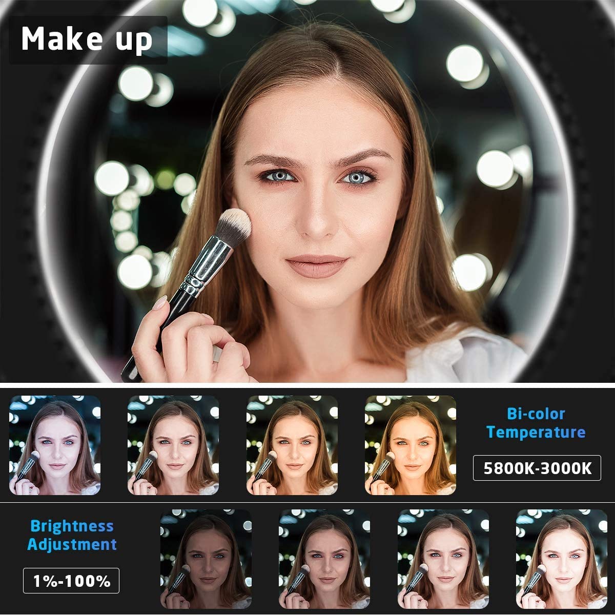 IVISII 19" Bi-Color Ring Light with Stand & Phone Holder, 60W, Black - Perfect for Live Streaming, Makeup, YouTube, TikTok, Zoom, Photography