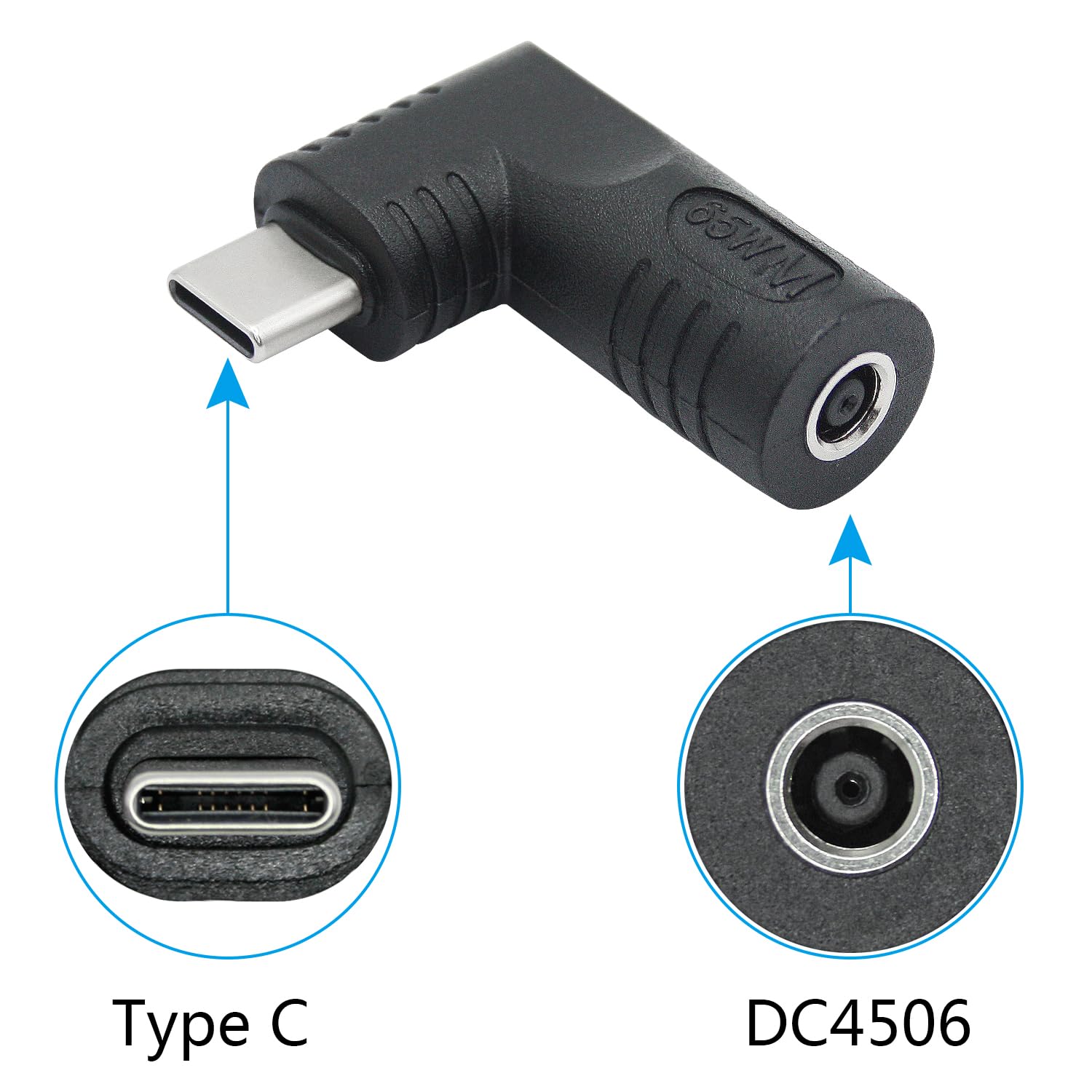Right Angle Dc 4506 To Usb C Connector Adapter, 90 Degree Pd 65W Dc 4.5Mm X 0.6Mm To Usb Type C Male Plug Power Charge Adapter F
