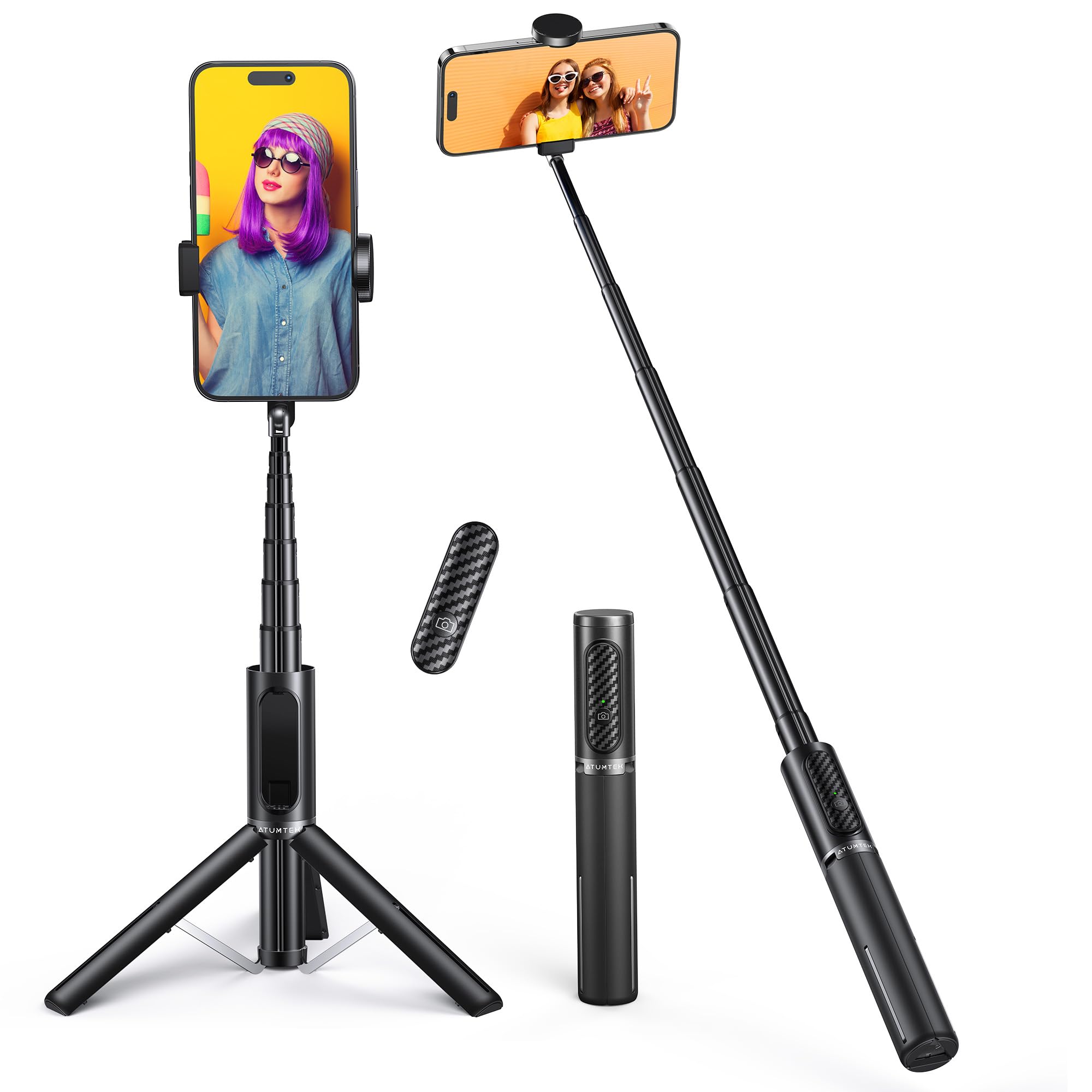 Atumtek Selfie Stick Tripod, Extendable 3 In 1 Aluminum Selfie Stick With Bluetooth Remote 270 Degree Rotation For Iphone 141312