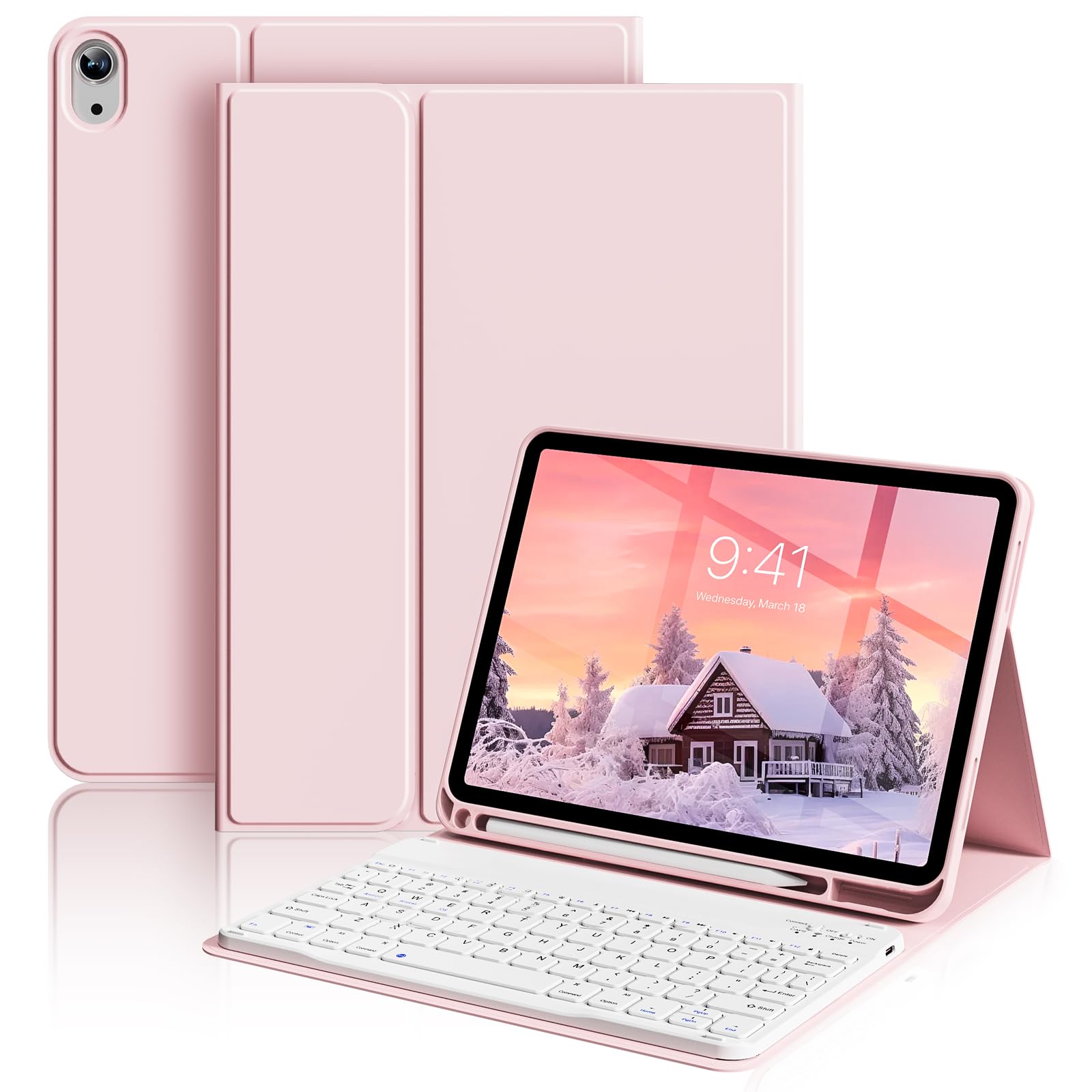 Aoub Keyboard Case For Ipad 10Th Generation 10.9 Inch, Stand Folio Detachable Wireless Bluetooth Rechargeable Keyboard Cover Sof