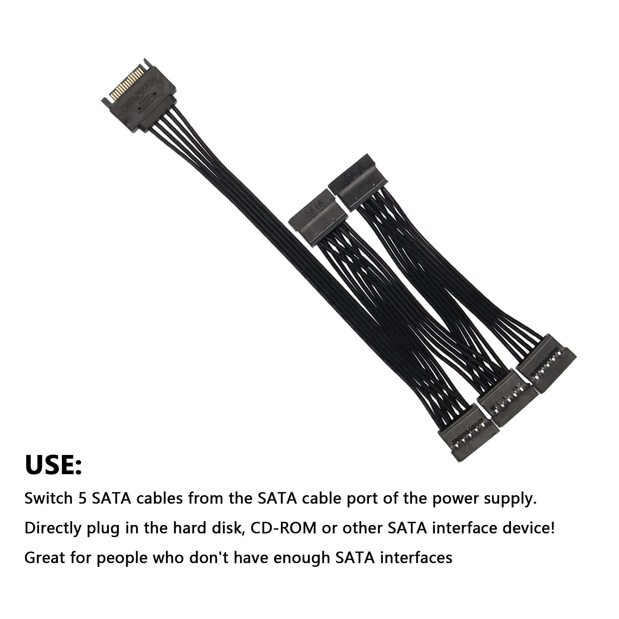 Sinloon Sata Power Splitter Cable, 15Pin Sata Male To 5 Sata Female Power Extension Hard Drive Cable,For Hdd Ssd And Optical Dri