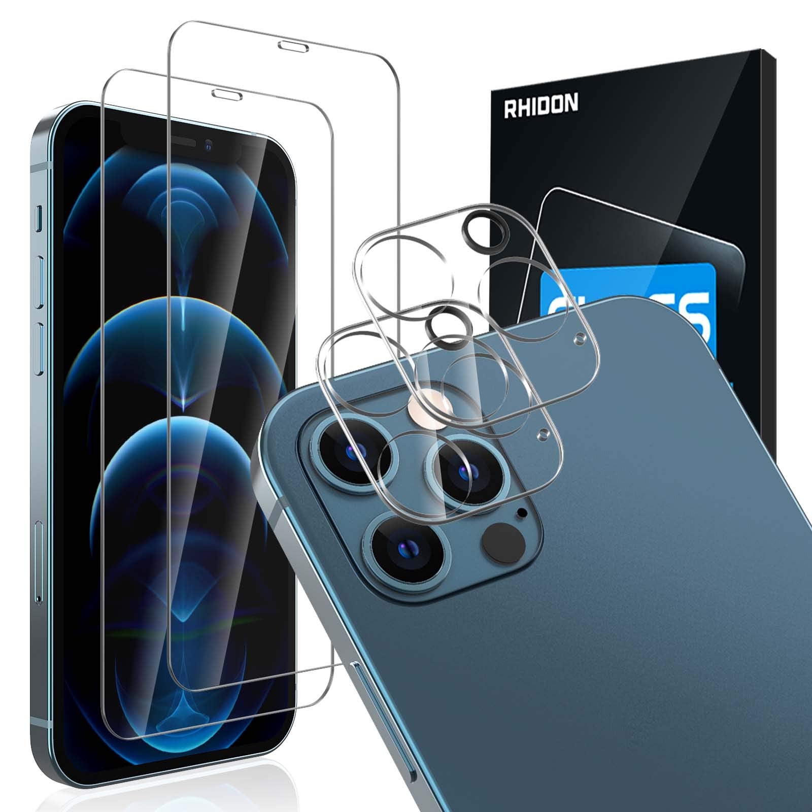 [4Pack] 2 Pack Screen Protector Tempered Glass Compatible with iPhone 12 PRO 5G (6.1   )+2 Pack Camera Lens Protector Tempered G