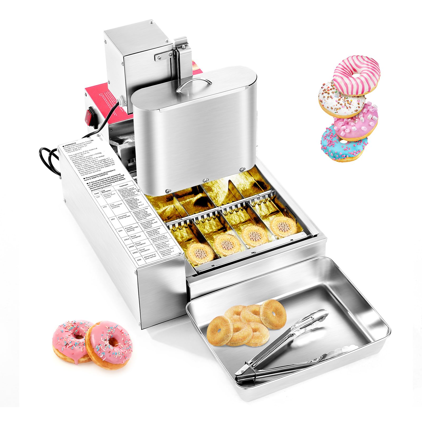 VEVOR Commercial Automatic Donuts Machine, 4 Rows Donuts Making Equipment, 240 pcs/hour Electric High Power Doughnut Maker, Stai