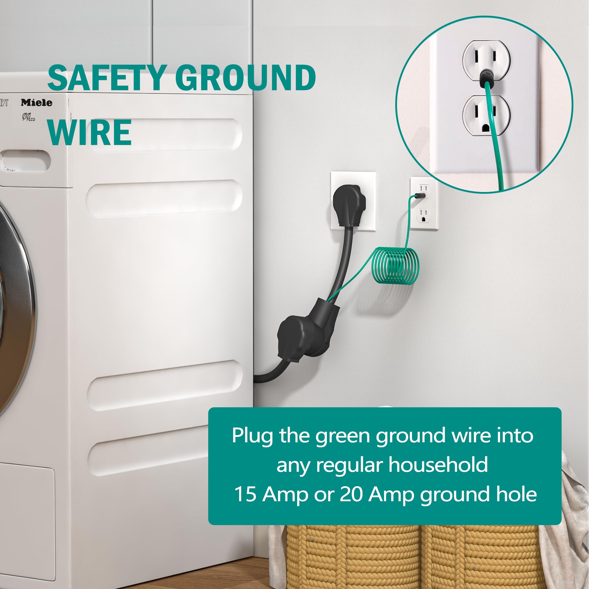 Strightinc 4 Prong To 3 Prong Dryer Plug Adapter With Green Ground Wire, Connects 4 Prong New Dryer Female To 3 Prong Old Dryer