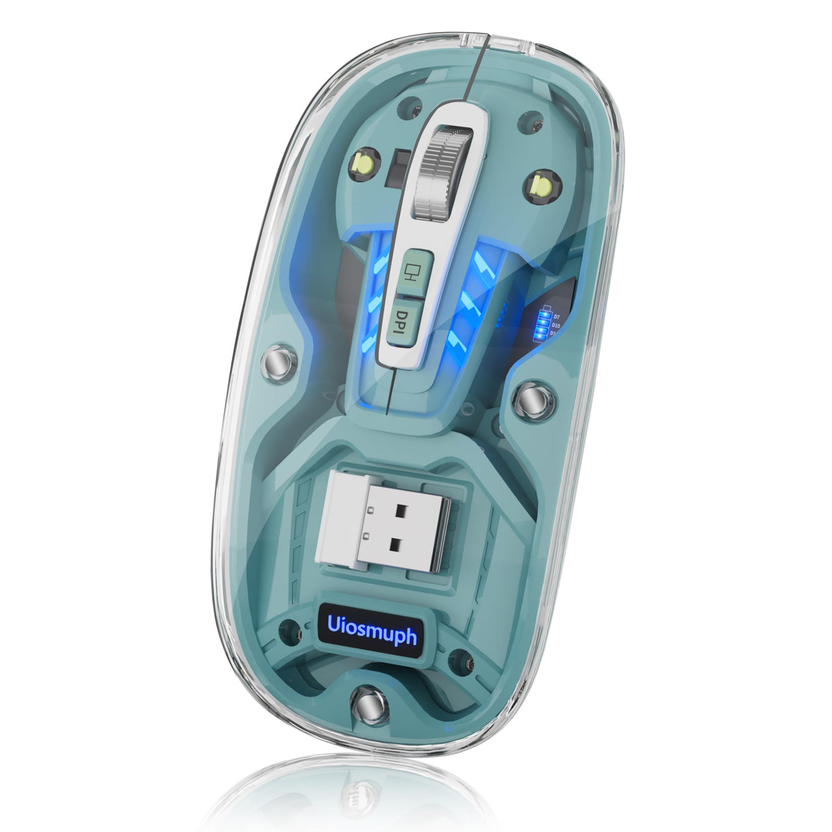 Uiosmuph Bluetooth Wireless Mouse Tri Mode (Bt5.1+Bt5.1+2.4Ghz) Usb C Rechargeable Transparent Computer Mouse Silent With Usb Re