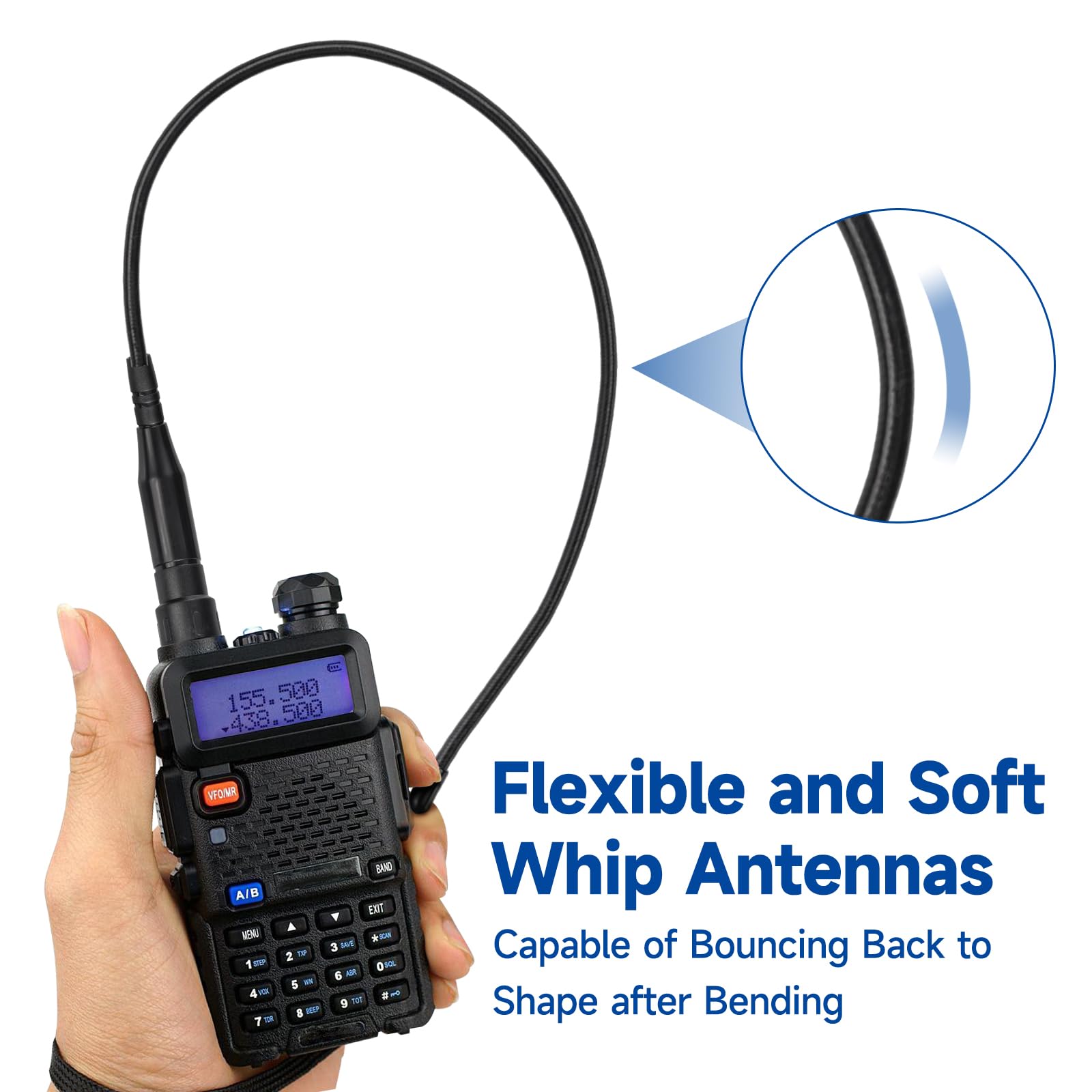 Eightwood Vhf Uhf 144/430Mhz Dual Band Whip Antenna Sma Female Soft Walkie Talkie Antennae 15In 2-Pack For Baofeng Kenwood Ham T