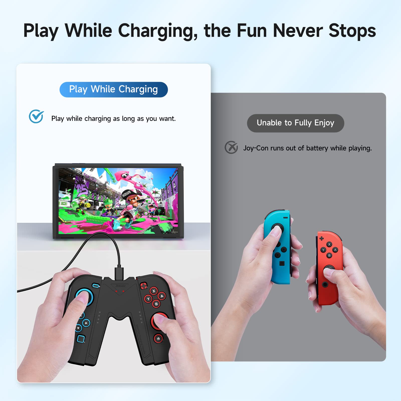 Jingdu Switch Joy-Con Charging Grip Compatible With Nintendo Switch Standard & Oled Model, Play While Charging, Portable V-Shape