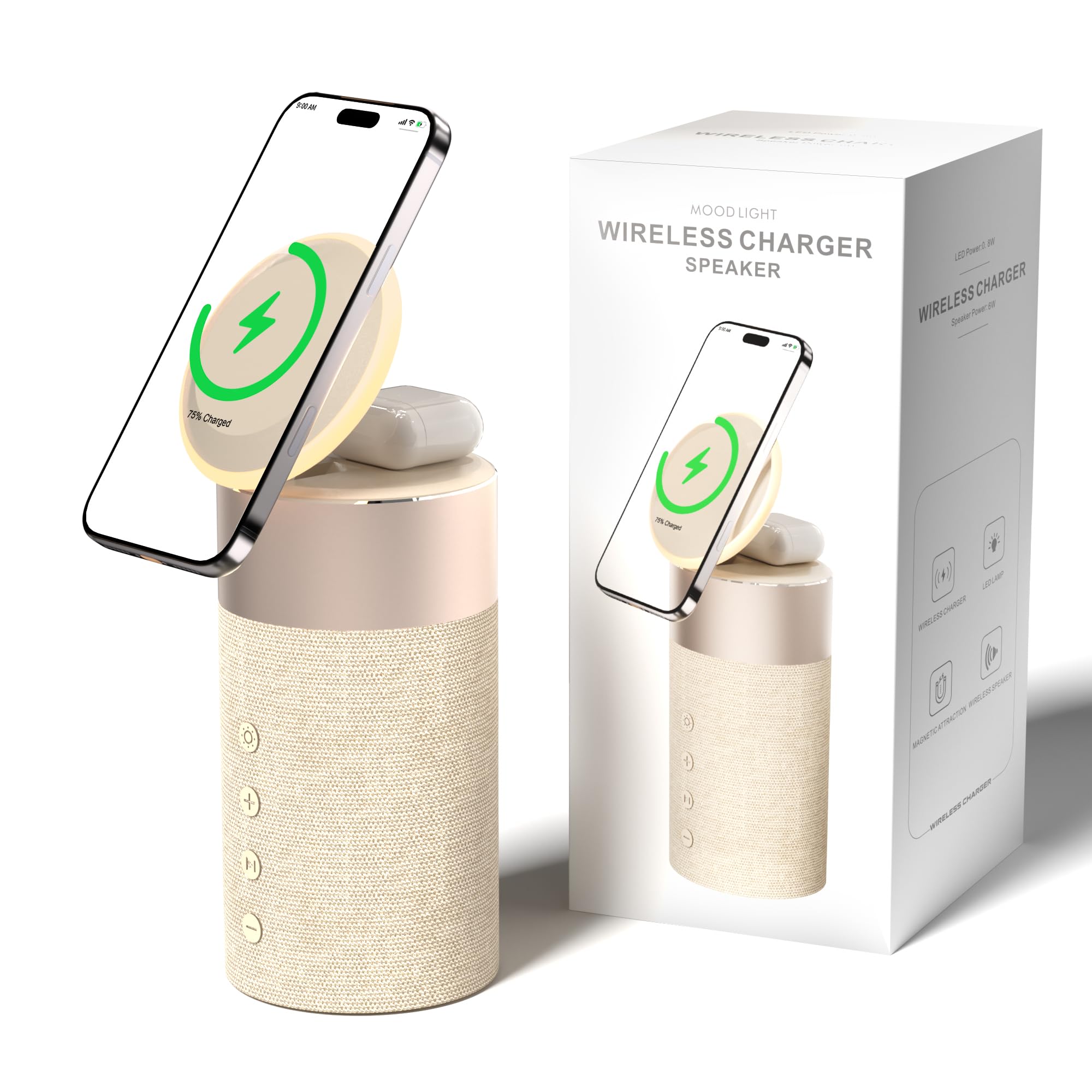4in1 Portable Speaker Magnetic Wireless Charger Night Light & Phone Stand
