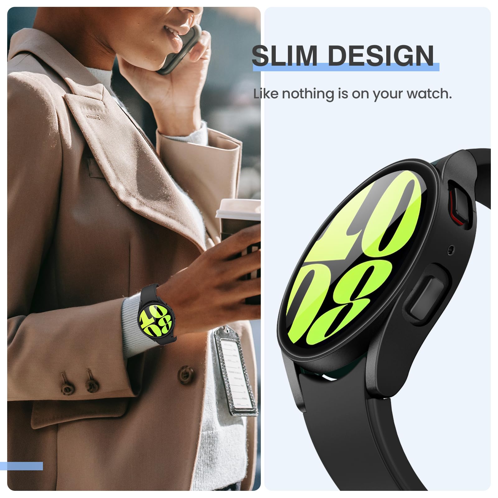 Tensea [2Pack] For Samsung Galaxy Watch 6 2023 Screen Protector Case 40Mm Accessories, Protective Face Cover For 40 Mm, Hard Bum