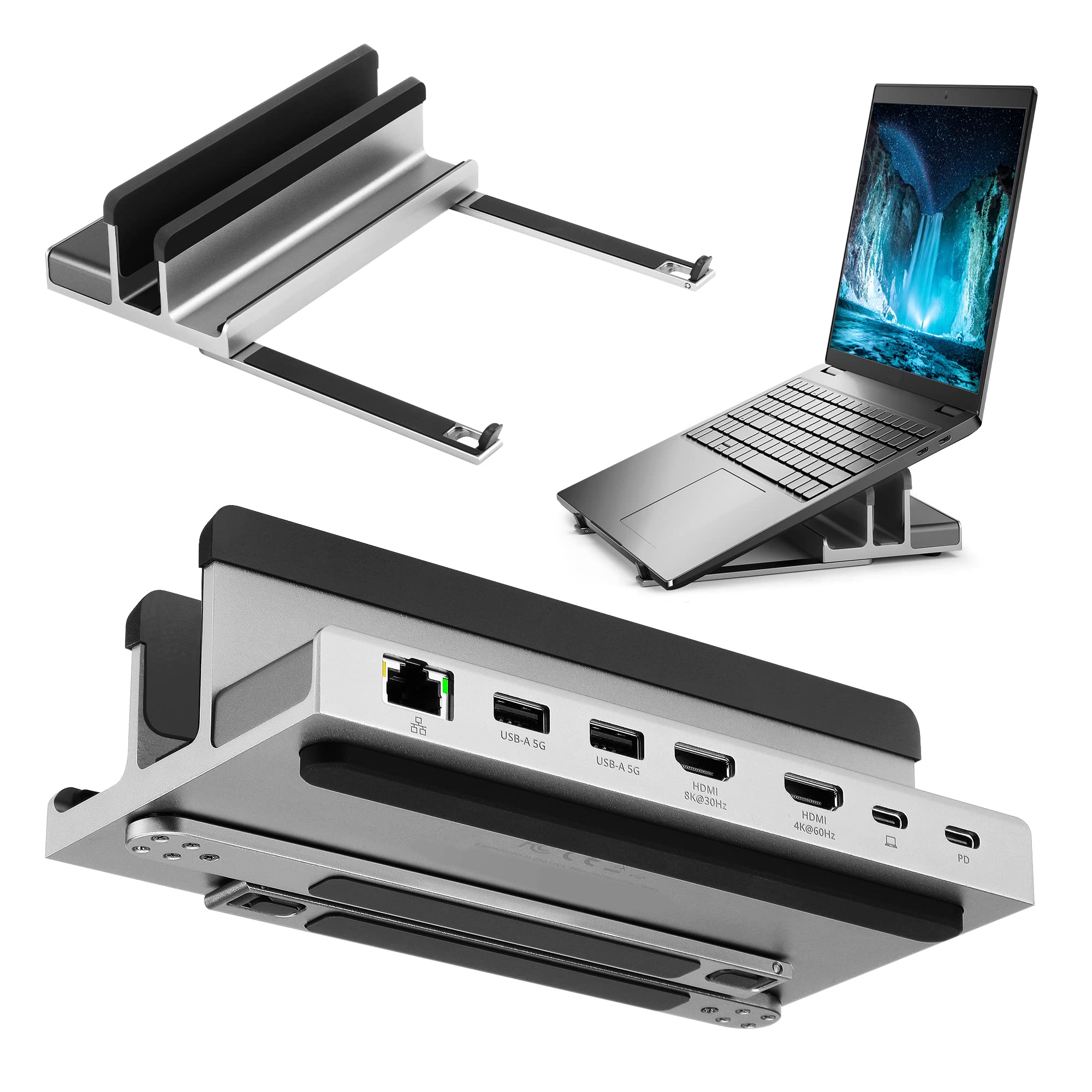 Aceproav 7 Port Usb C 14    Laptop Stand With Dual Display Docking Station, Tablet Holder Hub, Vertical Storage Desk Organizer/H