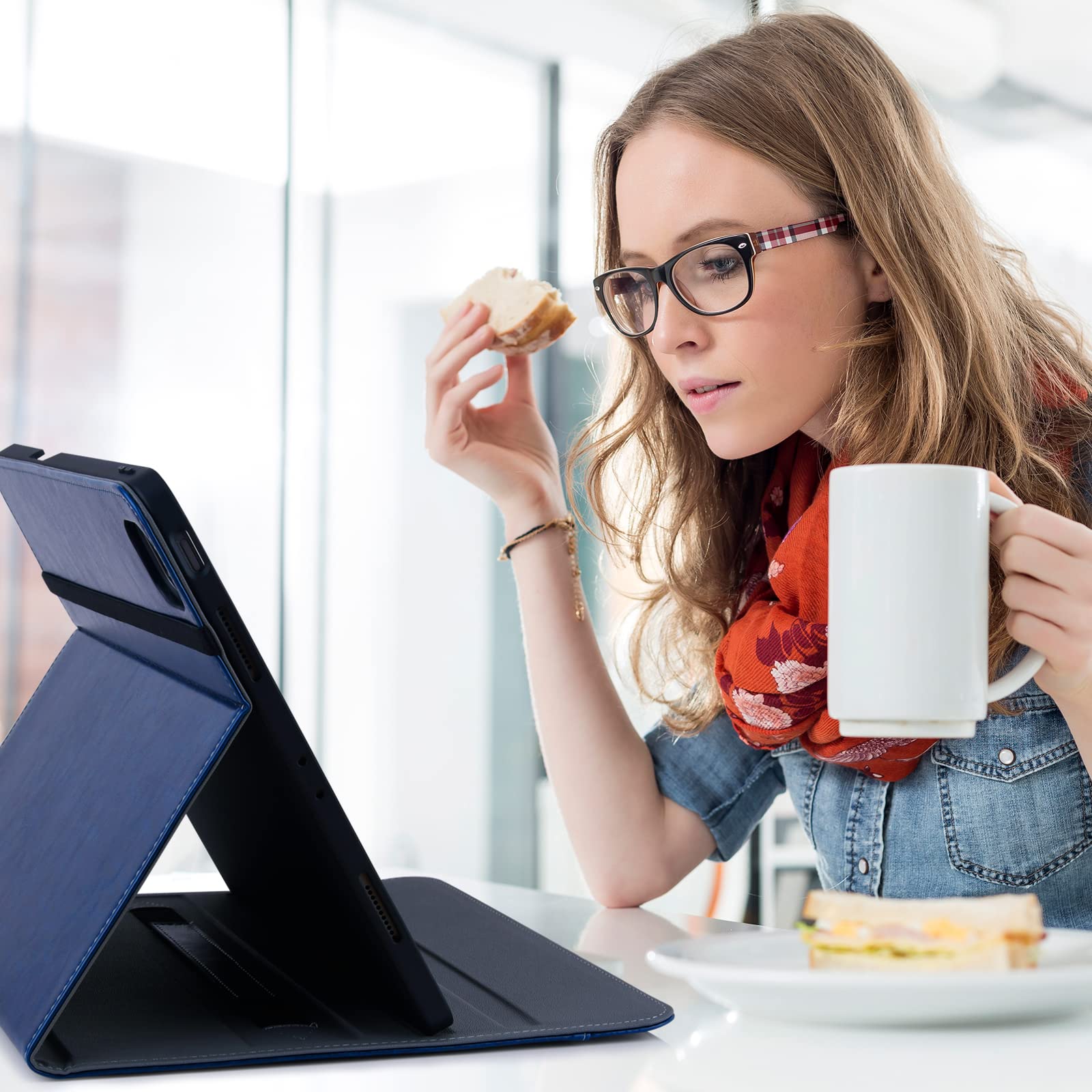 Ipad Pro 12.9 5Th Generation Case With Pencil Holder And Pocket, Multiple Angles Viewing Flip Folio Protective Cover Auto Sleep/