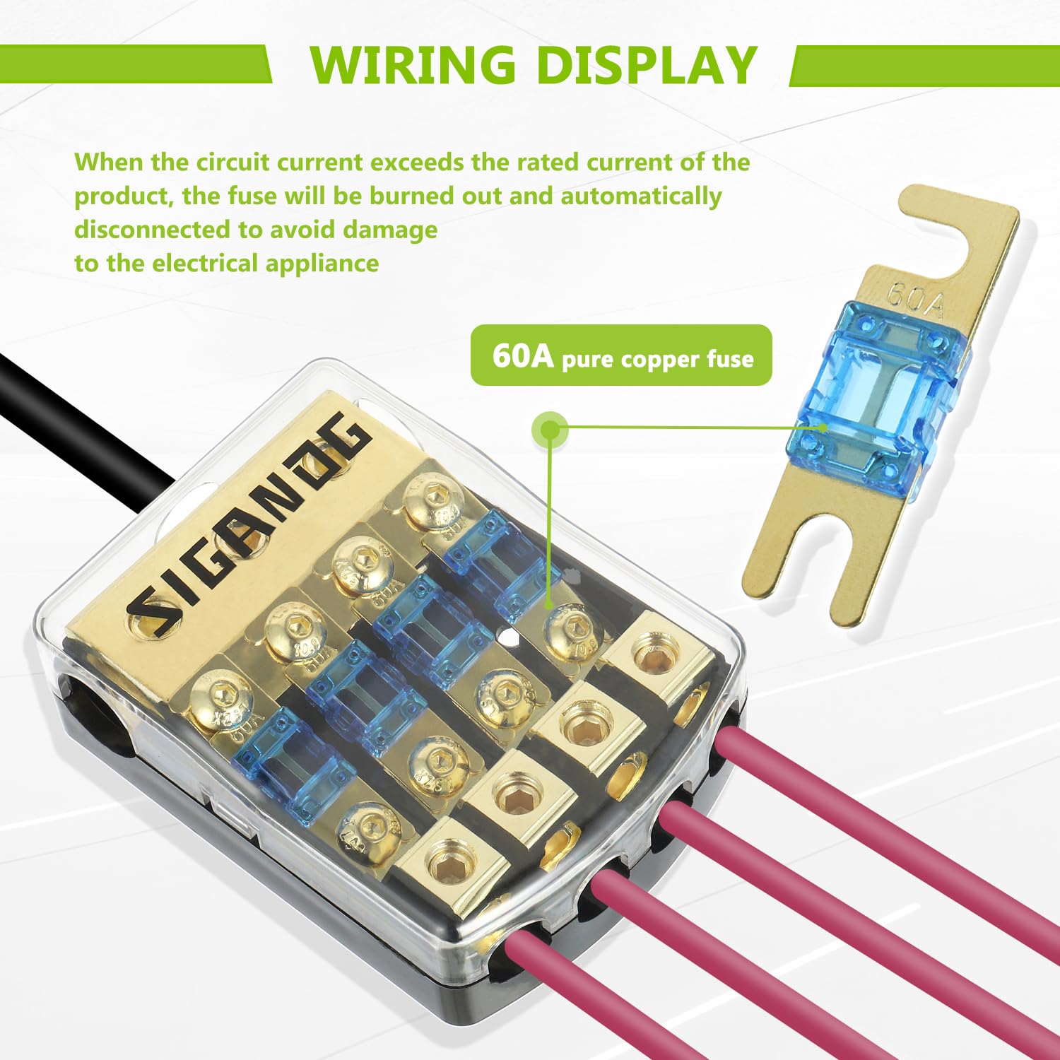 Sigandg 4 Way Anl Fuse Holder 60A, 0/2/4 Gauge In 4/8 Gauge Out Fuse Distribution Block 12V, Used For Audio Stereo Amplifier Of
