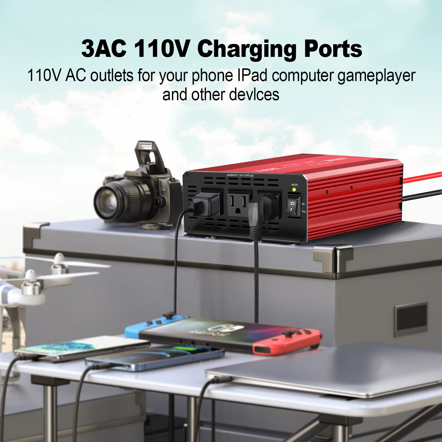 Ysolx 1000W Power Inverter 12V To 110V, Dc To Ac Converter With 3 Ac Outlet, 1000 Watt Inverter For 12V Truck/Rv/Camping/Home/Em