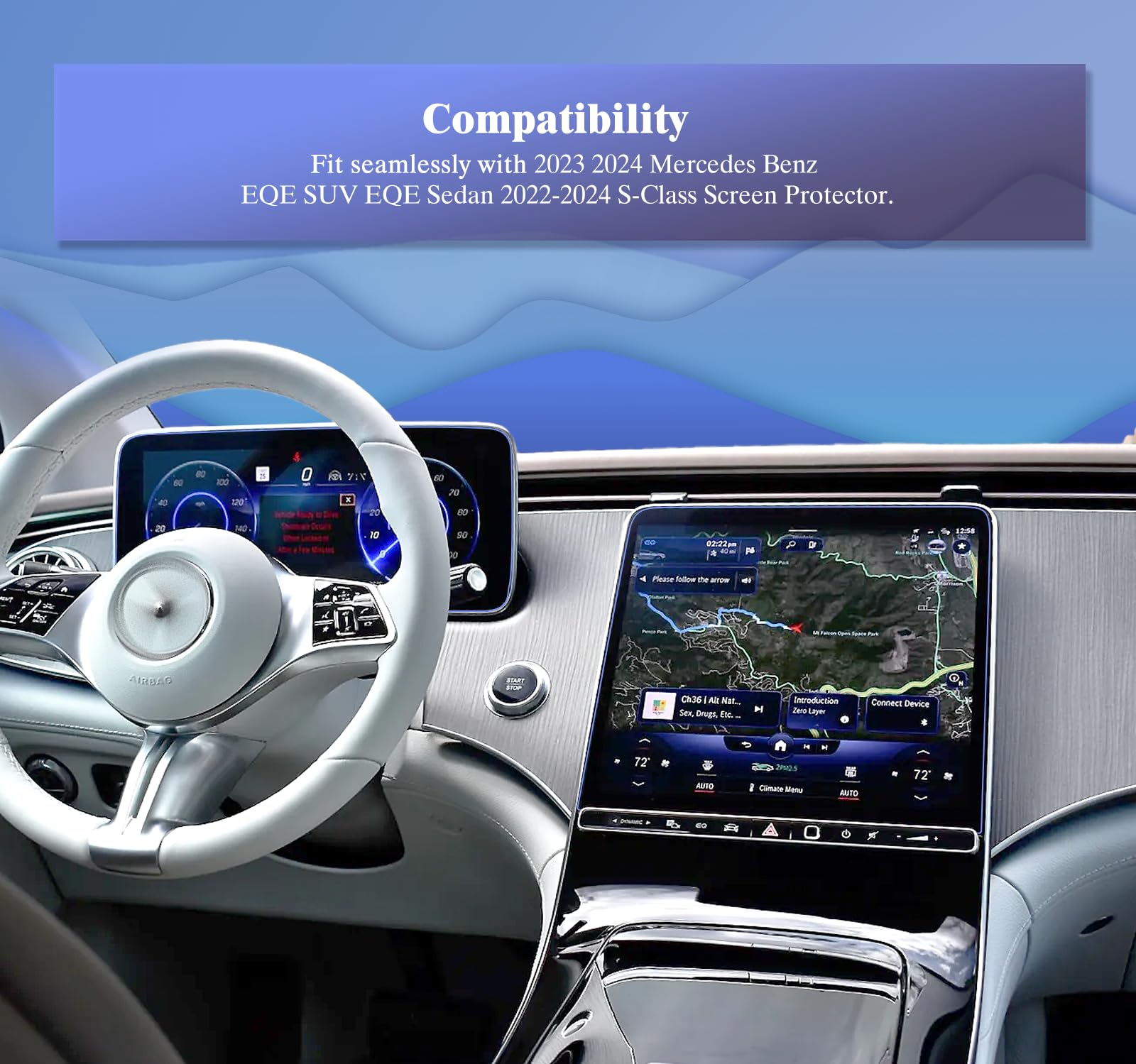 Ufgdsha 2Pcs 2023 2024 Mercedes Eqe 350 Suv Screen Protector Compatible With 2023 2024 Mercedes Benz Eqe 2022 2024 S Class Nav.1