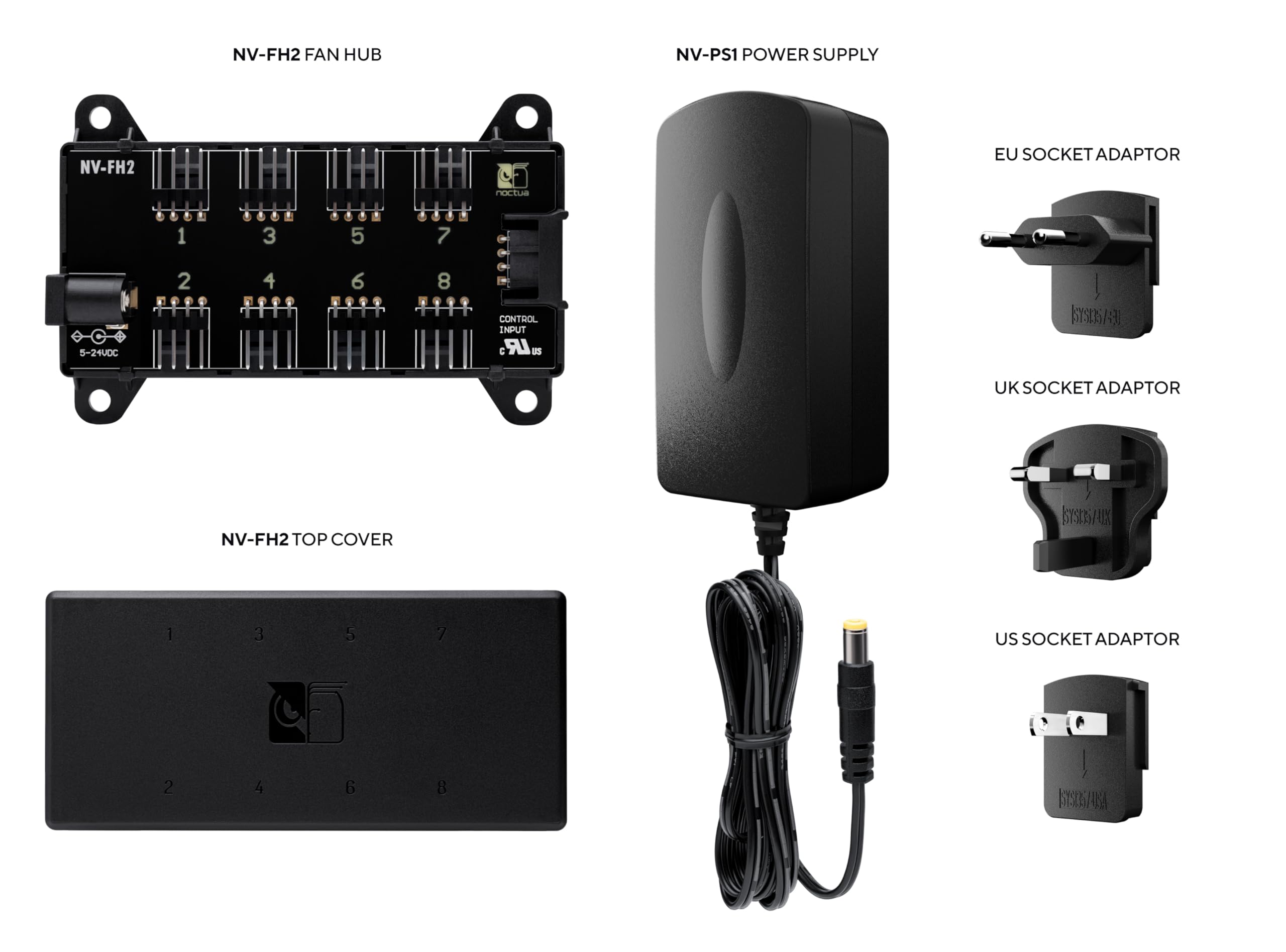 Noctua Nv-Sph1, Powered Fan Hub Set With Nv-Ps1 230/115V Ac To 12V Dc Power Supply And Nv-Fh2 8-Way Fan Splitter Board, Ideal Fo