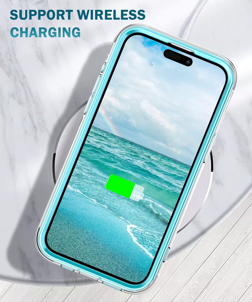 Turquiase Cute Marble Case For Iphone 15 Pro Max 6.7 Inch Built With Screen Protector, Lightweight And Stylish Full Body Shockpr