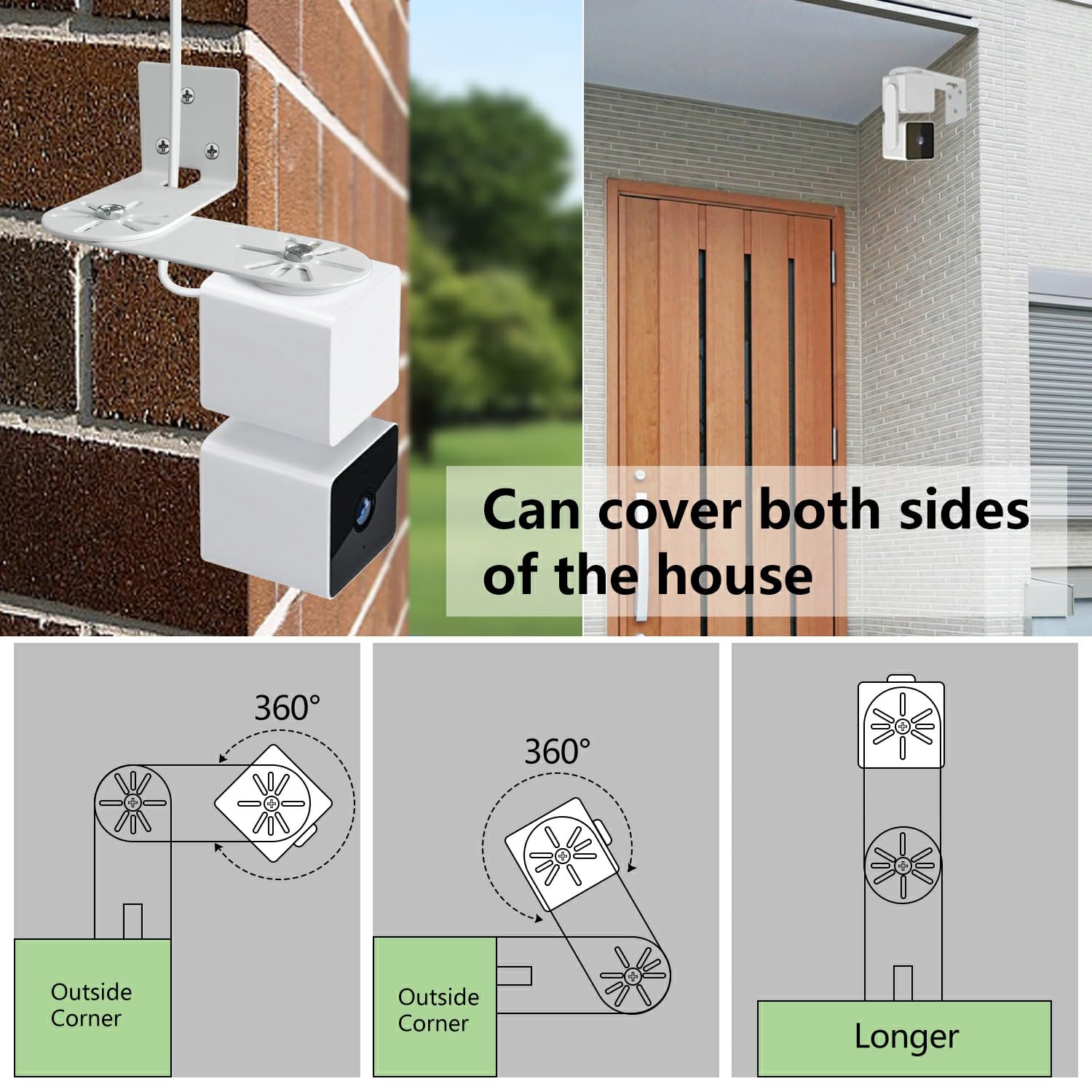 Haoyou Outside Corner Wall Mount Bracket For Wyze Cam Pan V3/V2 Wyze Cam V4/V3, Maximum Coverage On Both Sides Of The House 270 Degrees, Reduces Blind Spots And Maximises Field Of View (2Pack White)