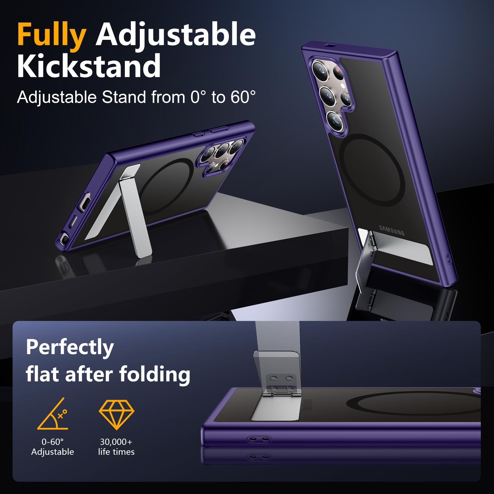 Spidercase Magnetic For Samsung Galaxy S24 Ultra Case, [3 Stand Ways][ Military Grade Drop Protection] With Invisible Stand Shoc